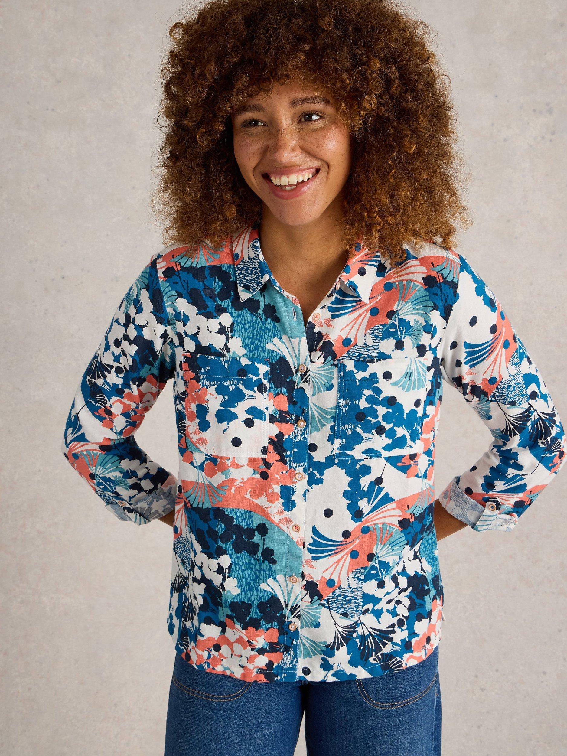 Product image 4 of 6, which shows White Stuff Sophie Floral Pure Organic Cotton Shirt, Ivory/Multi, 6