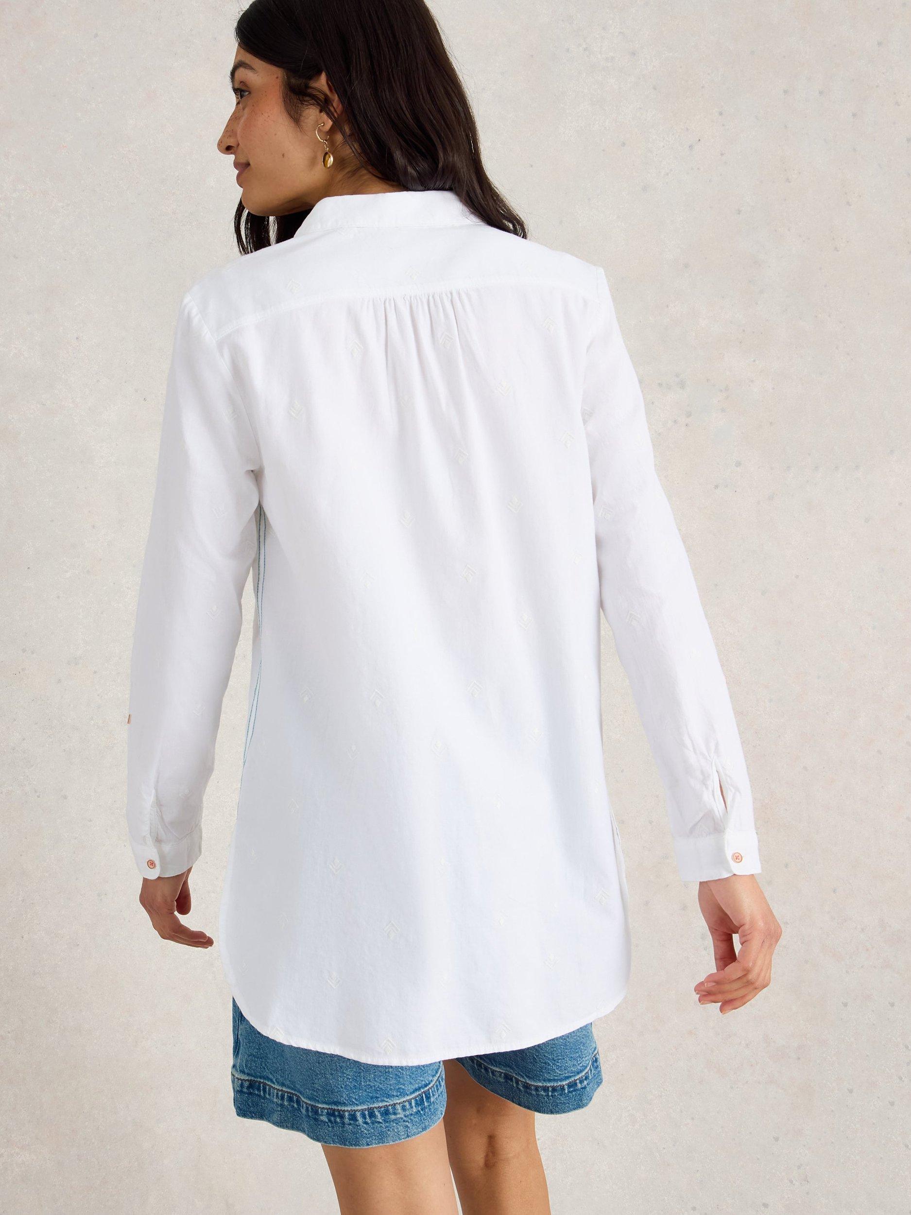 Product image 2 of 2, which shows White Stuff Sophie Pure Organic Cotton Longline Shirt, Ivory, 18