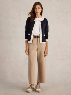 White Stuff Charlotte Contrast Pure Organic Cotton Cardigan, Navy/Multi