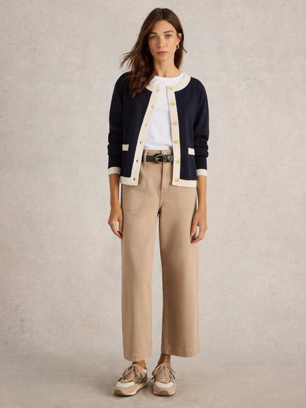 White Stuff Charlotte Contrast Pure Organic Cotton Cardigan, Navy/Multi