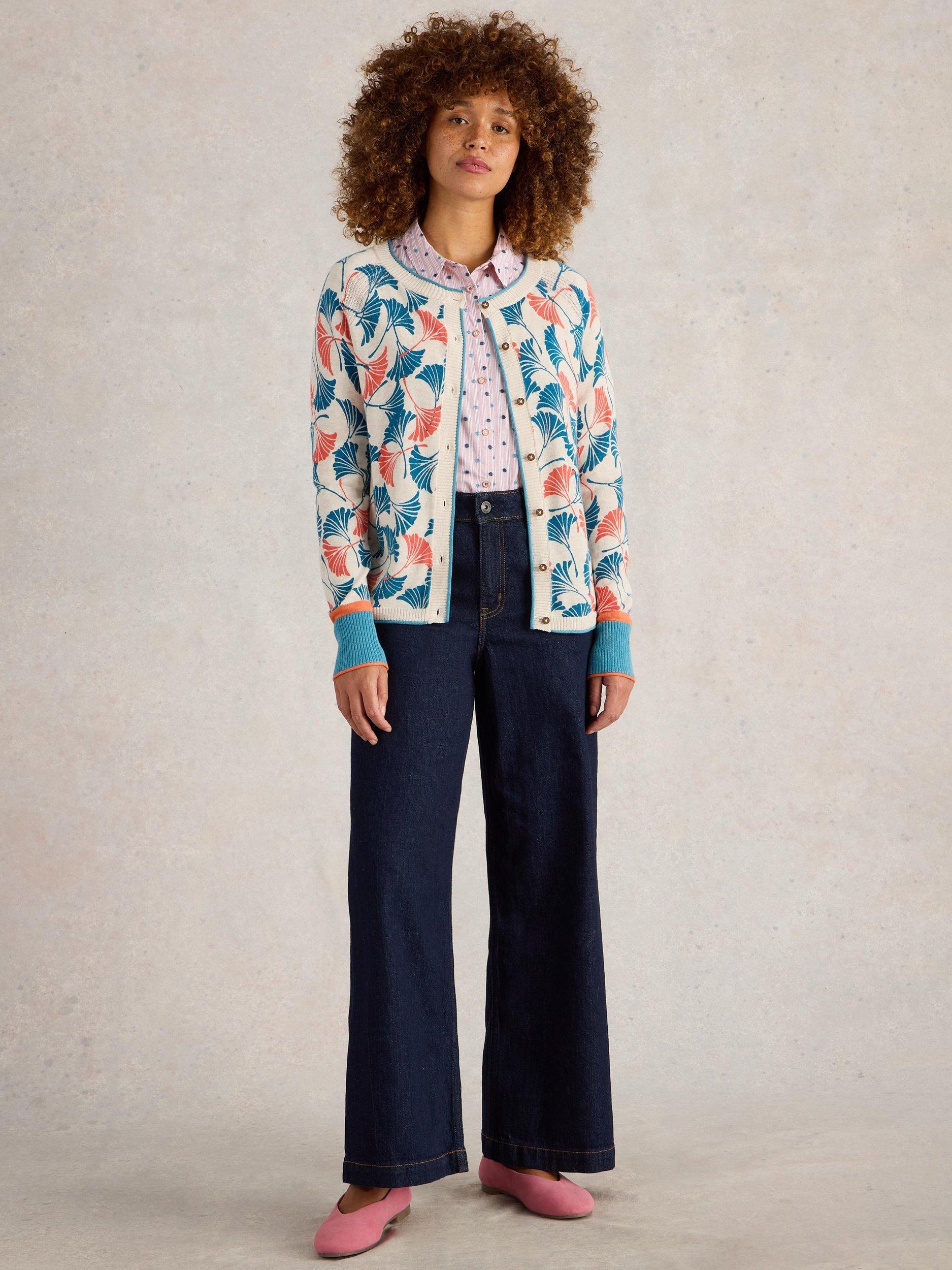 Product image 1 of 6, which shows White Stuff Lulu Floral Pure Organic Cotton Cardigan, Natural/Multi, 6