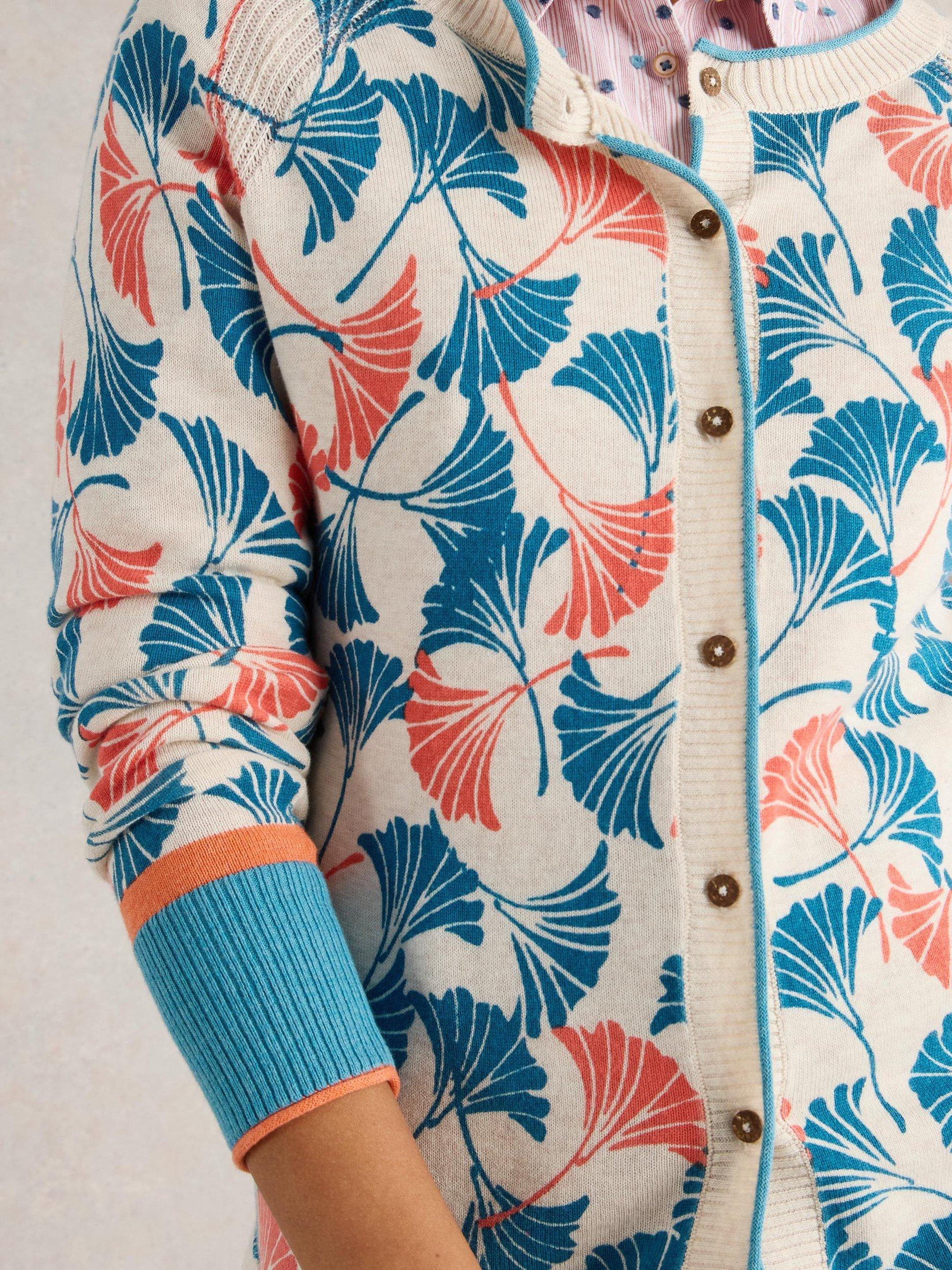 Product image 3 of 6, which shows White Stuff Lulu Floral Pure Organic Cotton Cardigan, Natural/Multi, 6