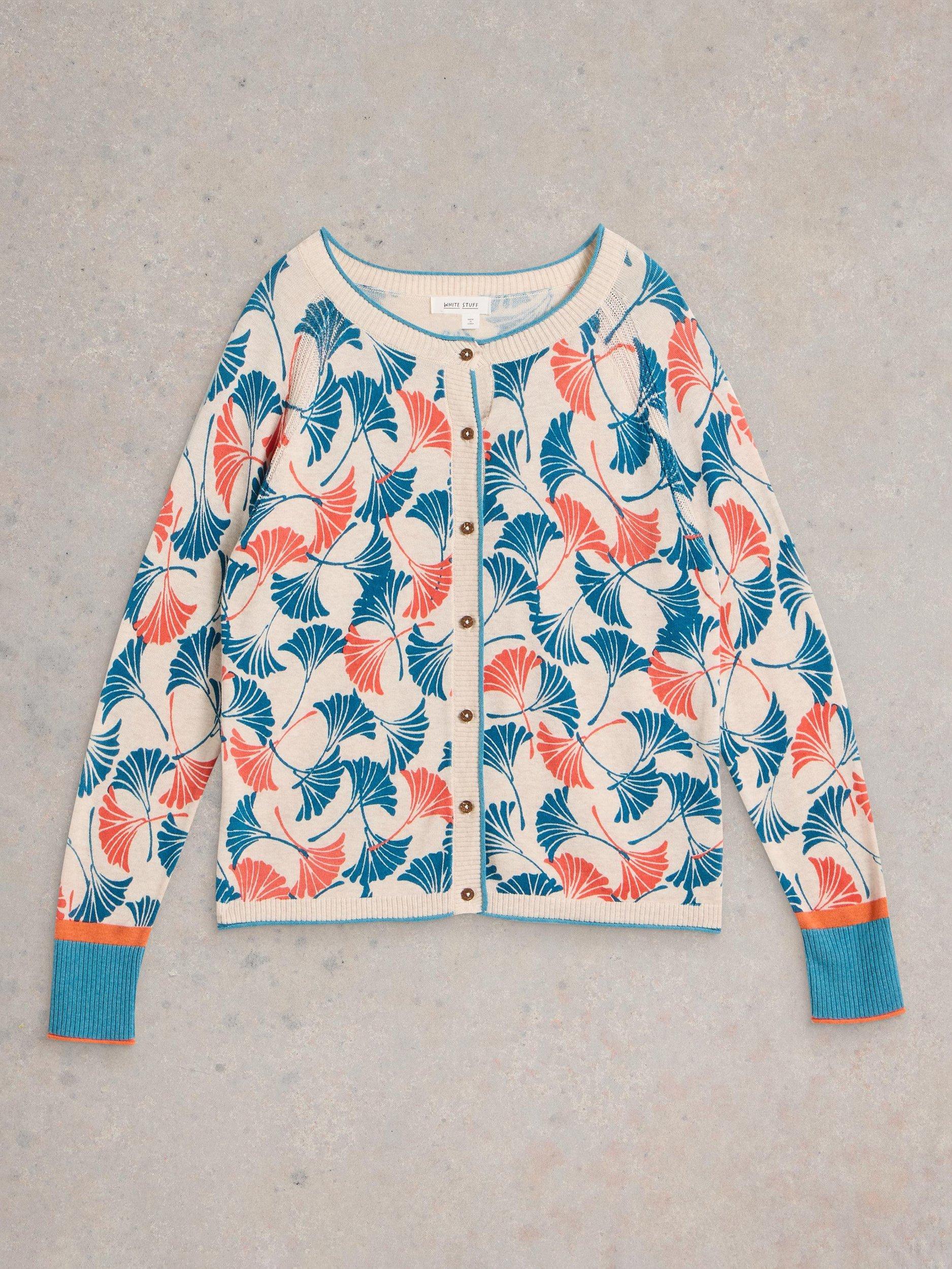 Product image 5 of 6, which shows White Stuff Lulu Floral Pure Organic Cotton Cardigan, Natural/Multi, 6