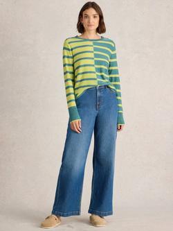 White Stuff Emma Stripe Button Shoulder Jumper, Blue/Multi