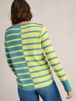 White Stuff Emma Stripe Button Shoulder Jumper - view 2, Blue/Multi
