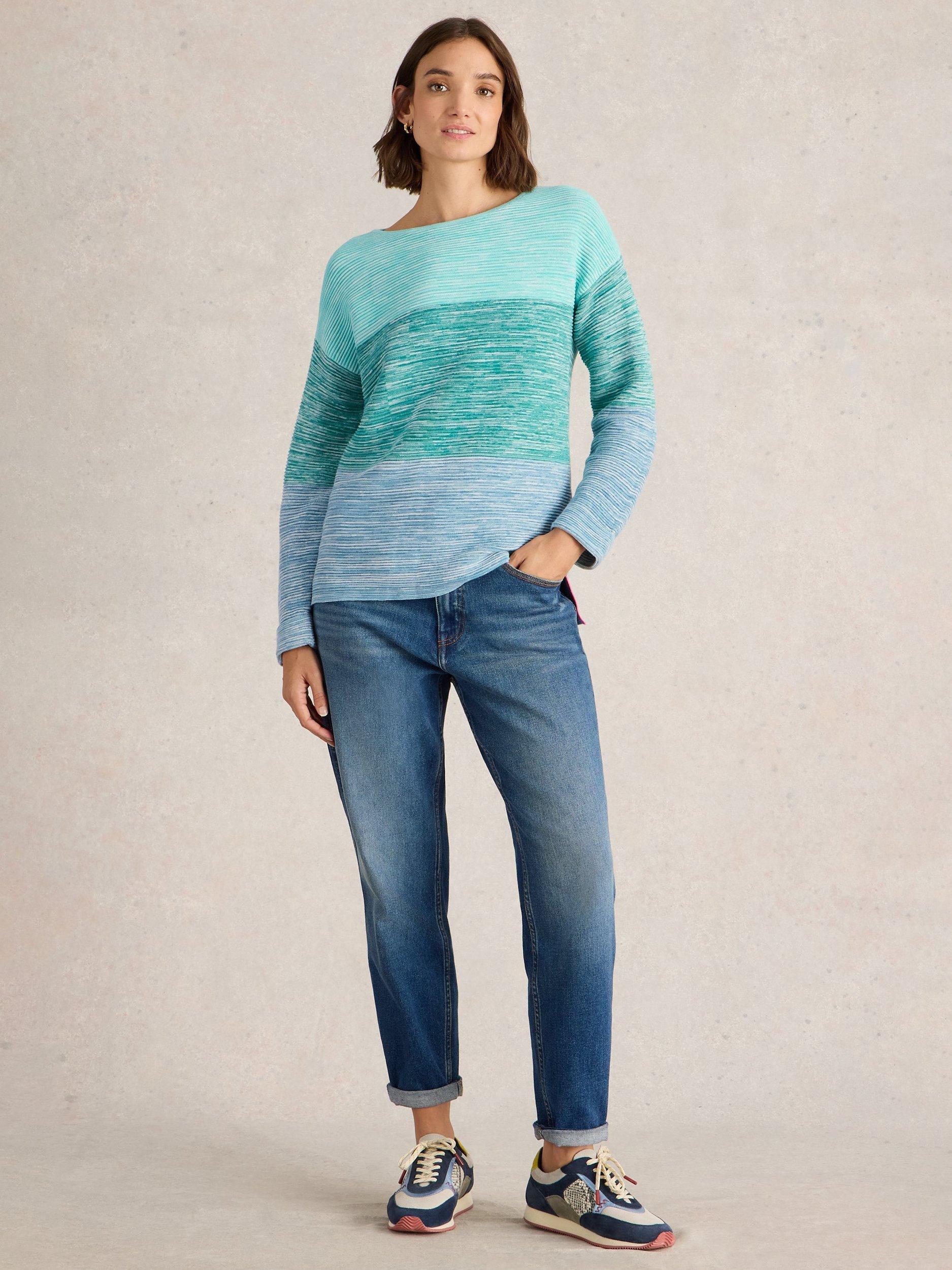 Product image 1 of 6, which shows White Stuff Jana Twist Pure Organic Cotton Jumper, Blue/Multi, 6