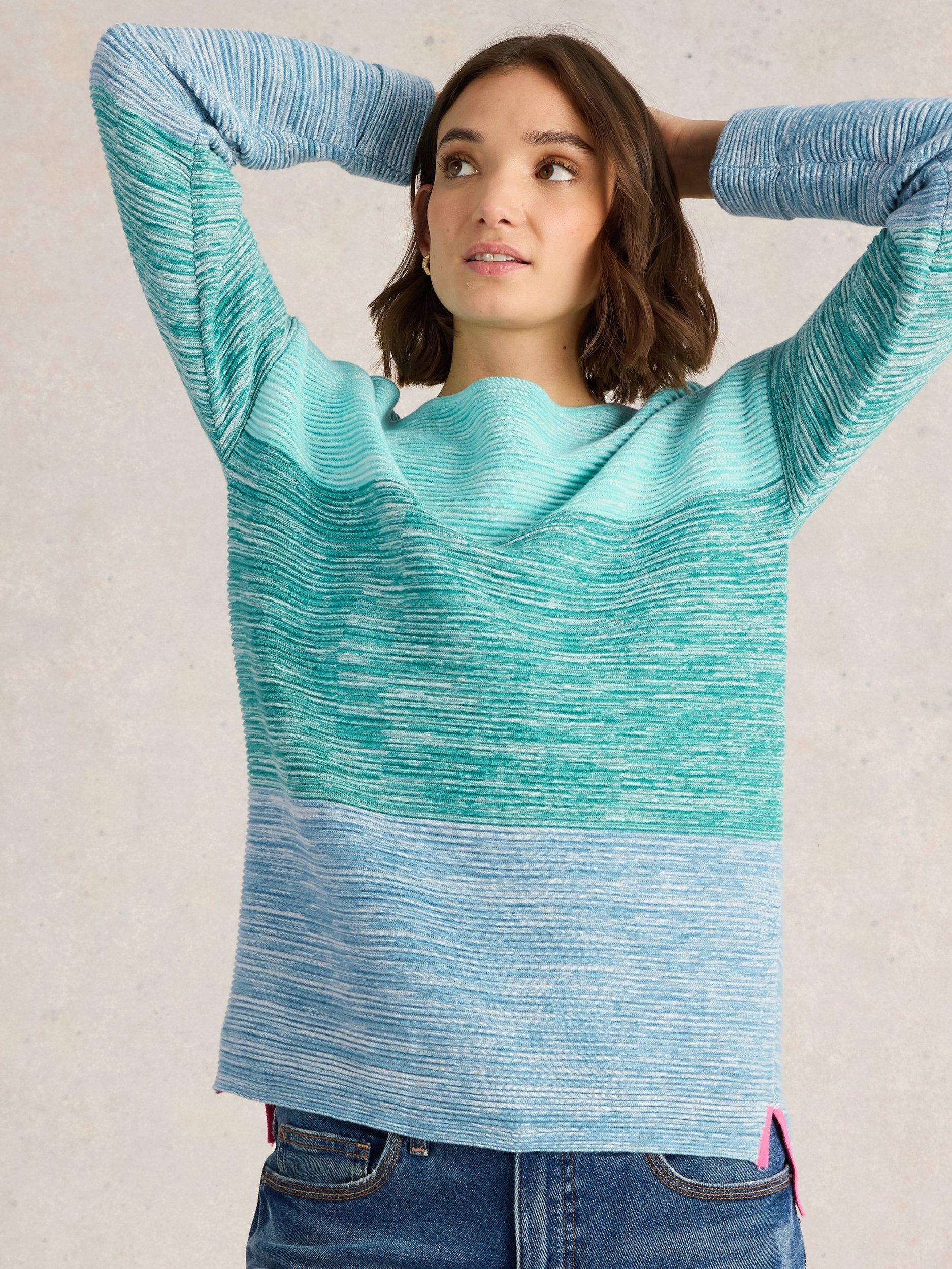 Product image 3 of 6, which shows White Stuff Jana Twist Pure Organic Cotton Jumper, Blue/Multi, 6