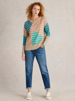 White Stuff Olive Heart Stripe Organic Cotton Rich Jumper, Natural/Multi, Natural/Multi