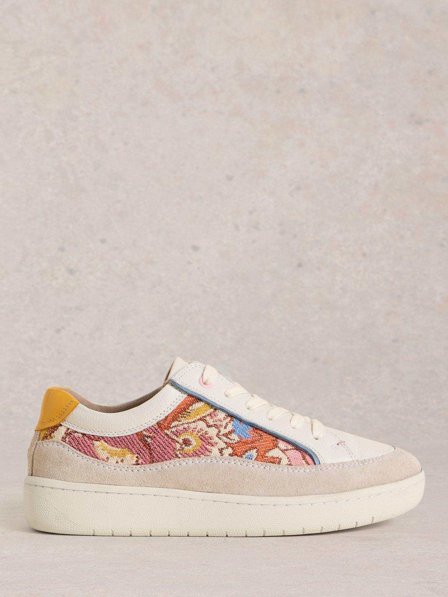 White Stuff Della Floral Leather Trainers, White/Multi