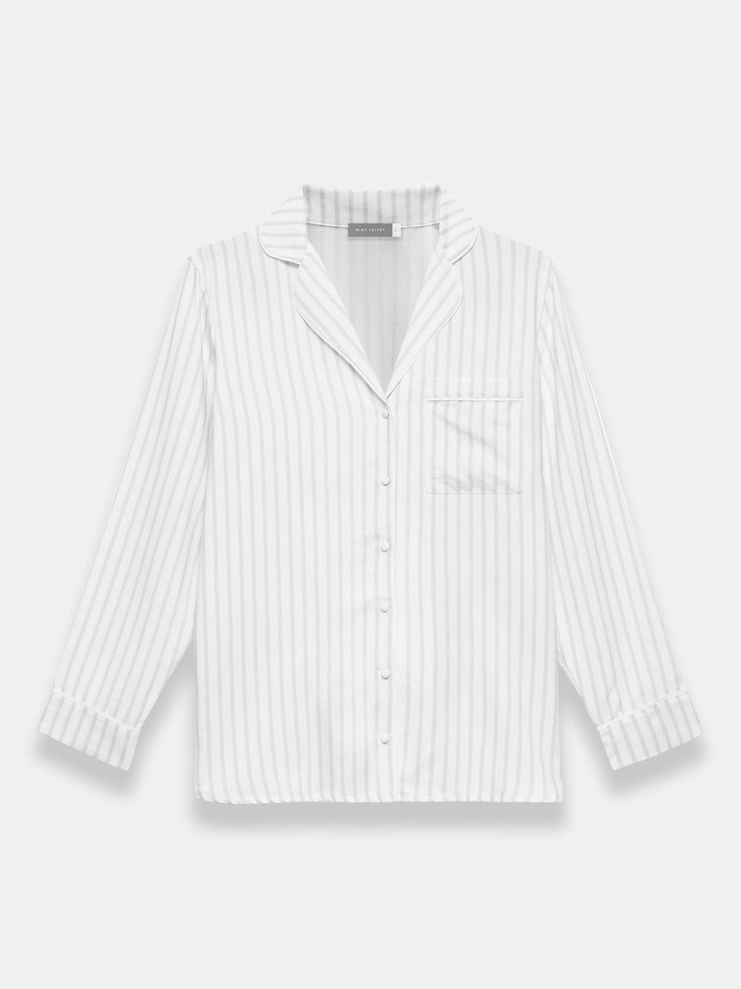 Product image 6 of 8, which shows Mint Velvet Striped Pyjama Shirt, White/Grey, S