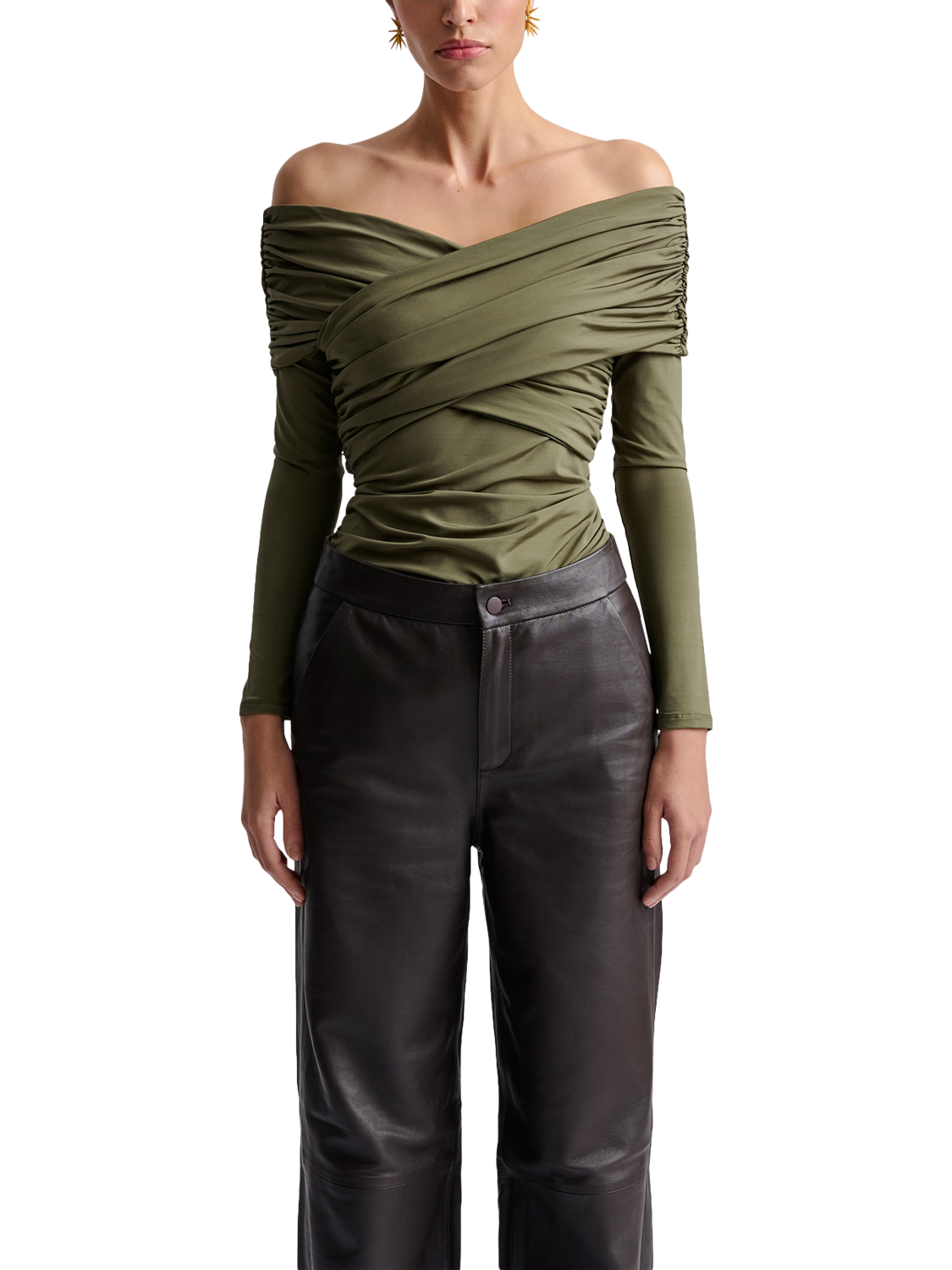 Product image 1 of 5, which shows Malina Siri Jersey Wrap Top, Olive, XS