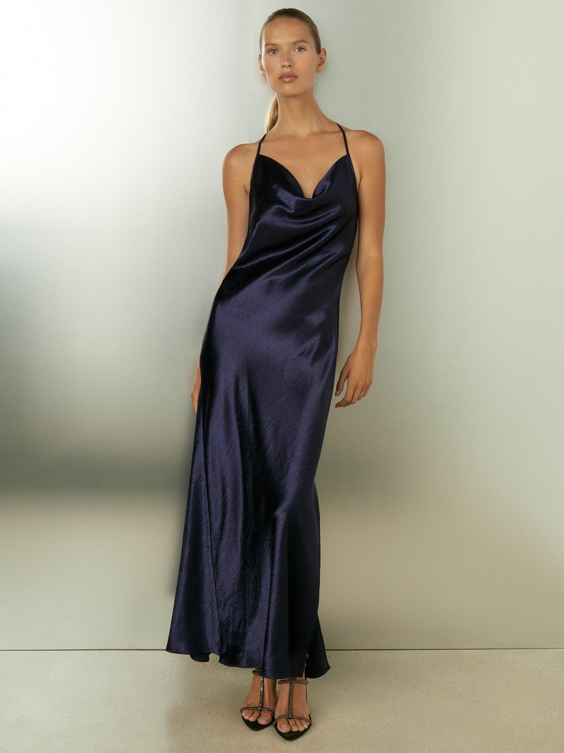 Reiss Paisley Satin Maxi Dress, Indigo
