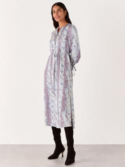 Whistles Mottled Snake Print Midi Dress, Grey/Multi, Grey/Multi