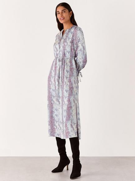 Whistles Mottled Snake Print Midi Dress, Grey/Multi, Grey/Multi
