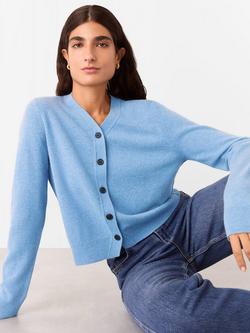 Whistles V-Neck Pure Wool Cardigan, Blue