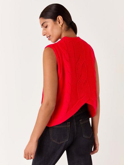 Whistles Wool Blend Cable Detail Sleeveless Knit, Red - view 2, Red