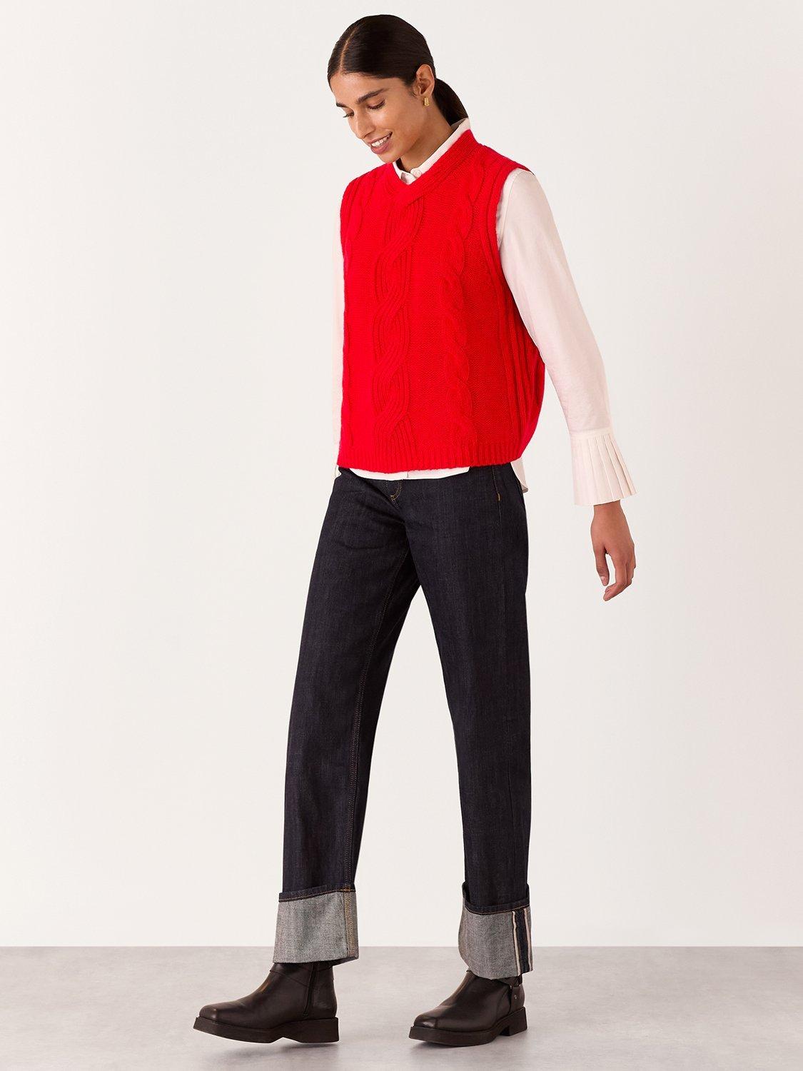 Product image 4 of 7, which shows Whistles Wool Blend Cable Detail Sleeveless Knit, Red, XS
