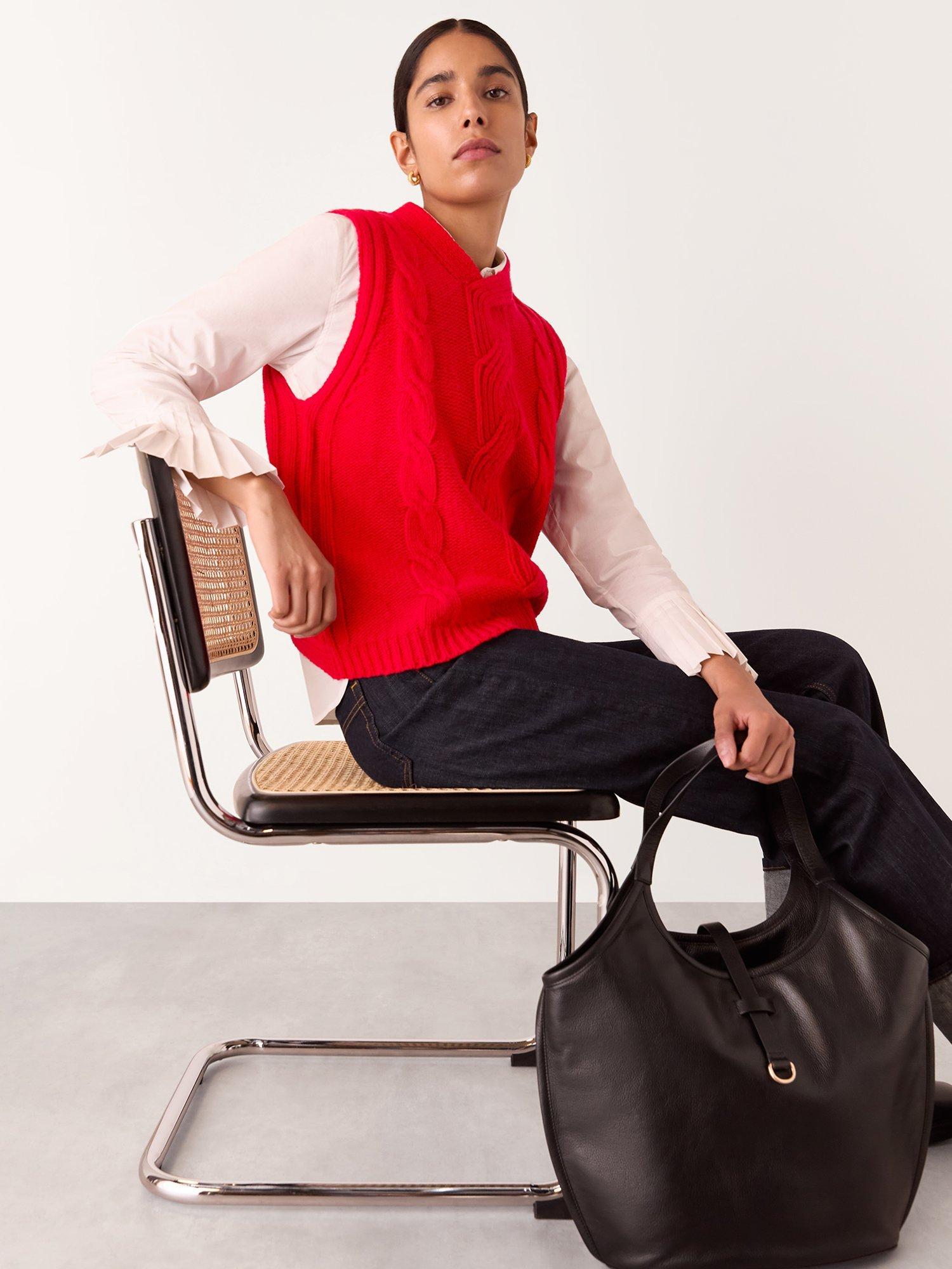 Product image 6 of 7, which shows Whistles Wool Blend Cable Detail Sleeveless Knit, Red, XS