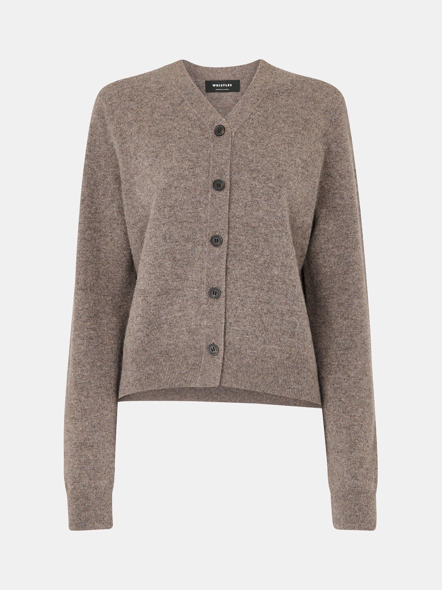 Product image 5 of 5, which shows Whistles V-Neck Pure Wool Cardigan, Neutral, XS