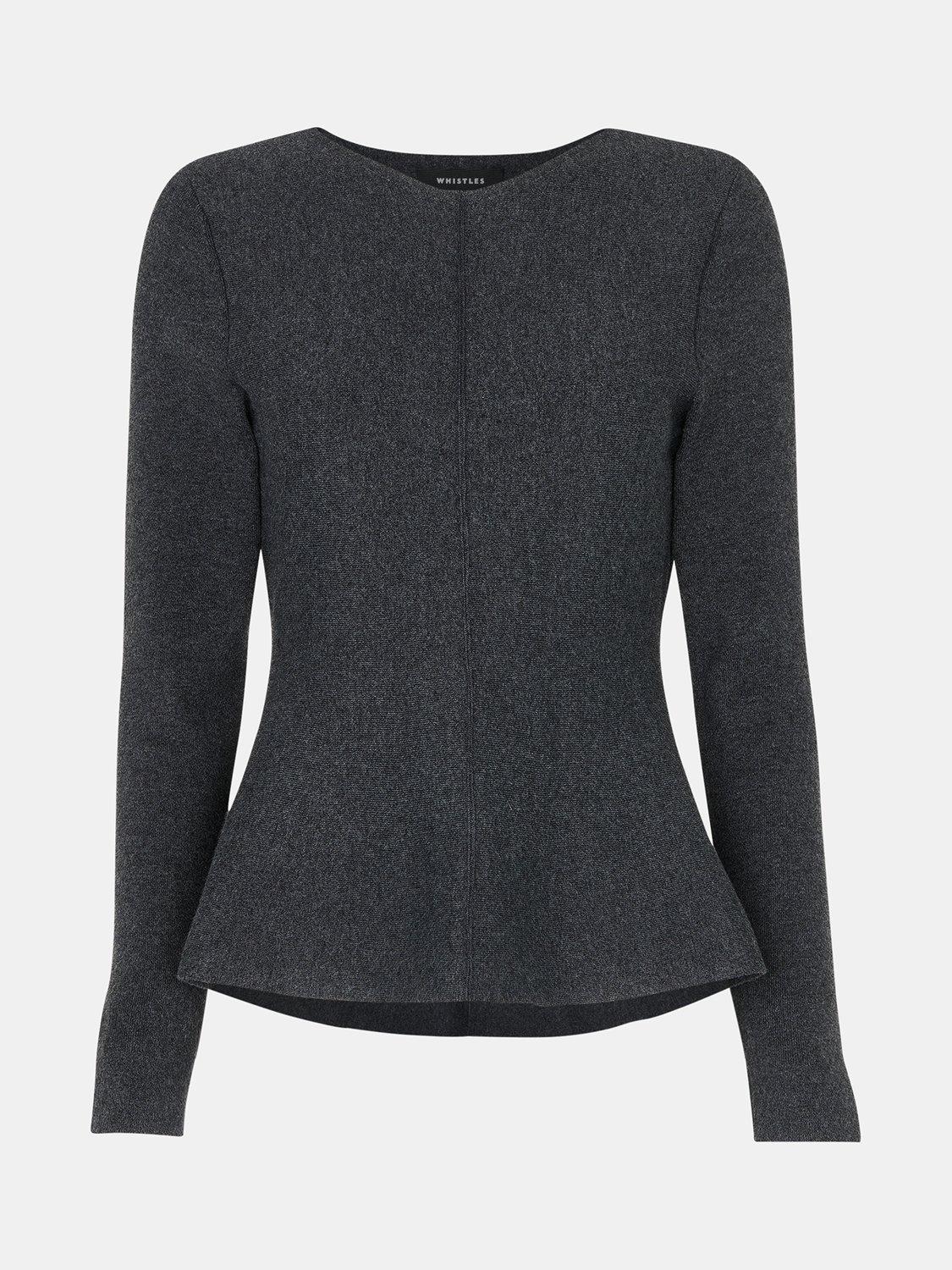 Product image 5 of 5, which shows Whistles Peplum Detail Knit Top, Dark Grey, 8