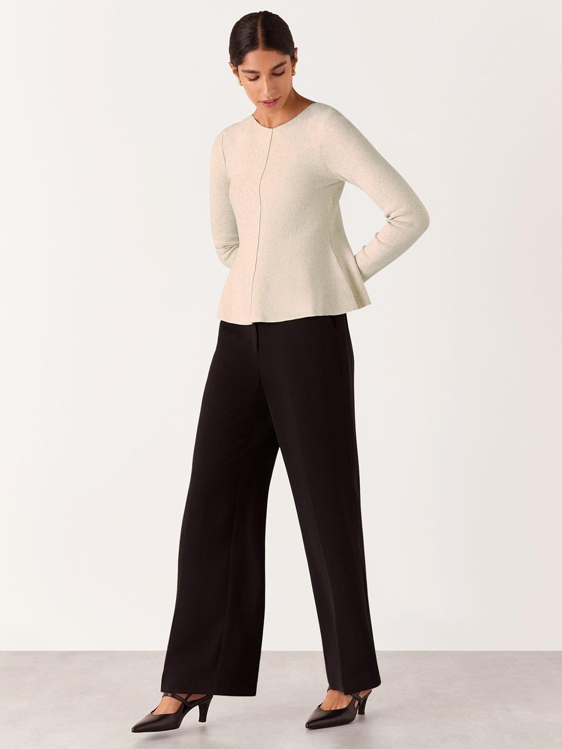 Product image 1 of 5, which shows Whistles Peplum Detail Knit Top, Neutral, 6