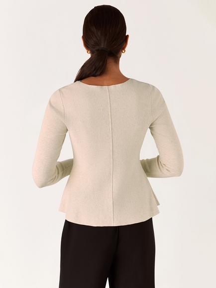 Whistles Peplum Detail Knit Top, Neutral - view 2, Neutral