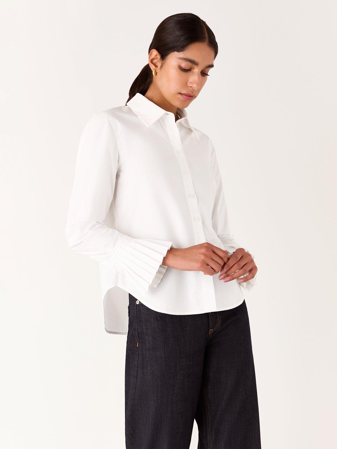 Product image 4 of 7, which shows Whistles Marcy Pleated Cuff Shirt, White, 6