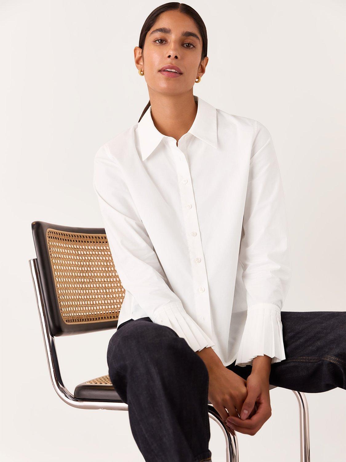 Product image 6 of 7, which shows Whistles Marcy Pleated Cuff Shirt, White, 6