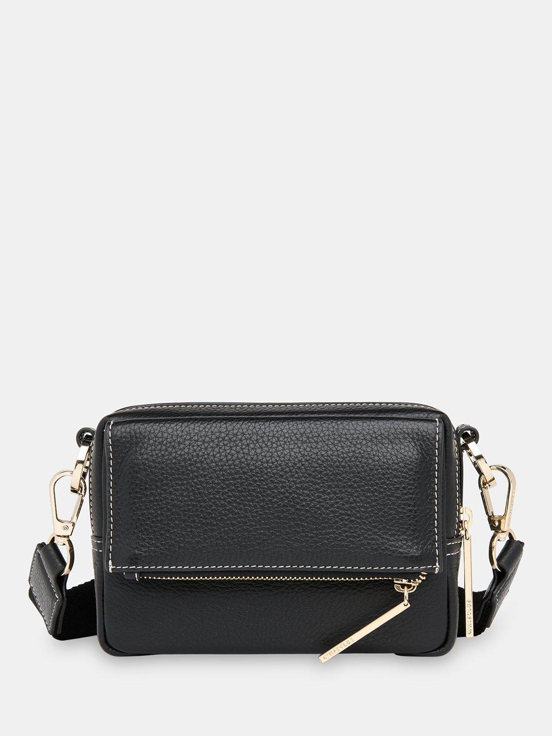 Whistles Bibi Stitch Leather Crossbody Bag Black