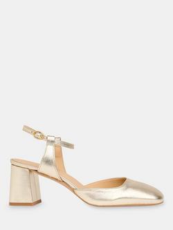 Whistles Matilda Leather Sqaure Block Heeled Sandals, Gold