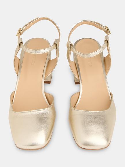 Whistles Matilda Leather Sqaure Block Heeled Sandals - view 2, Gold