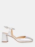 Whistles Matilda Leather Sqaure Block Heeled Sandals, Silver