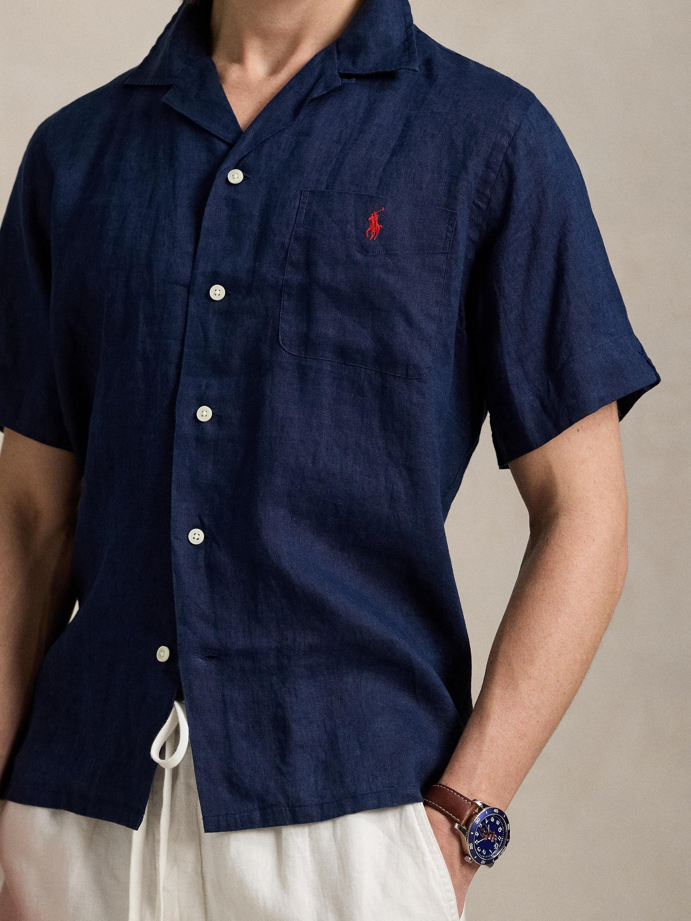 Product image 3 of 5, which shows Polo Ralph Lauren Linen Regular Fit Camp Collar Shirt, Newport Navy, S