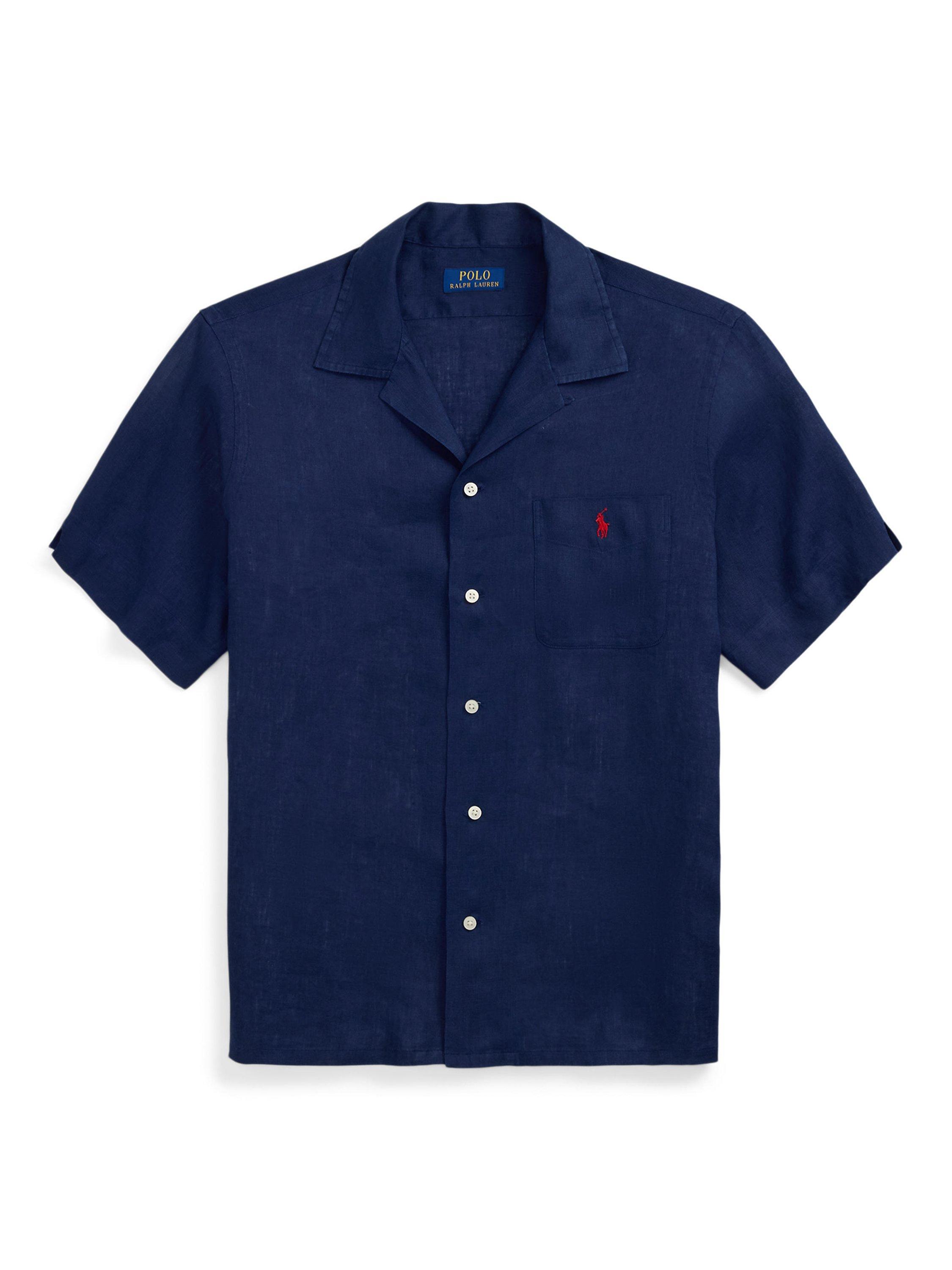 Product image 5 of 5, which shows Polo Ralph Lauren Linen Regular Fit Camp Collar Shirt, Newport Navy, S