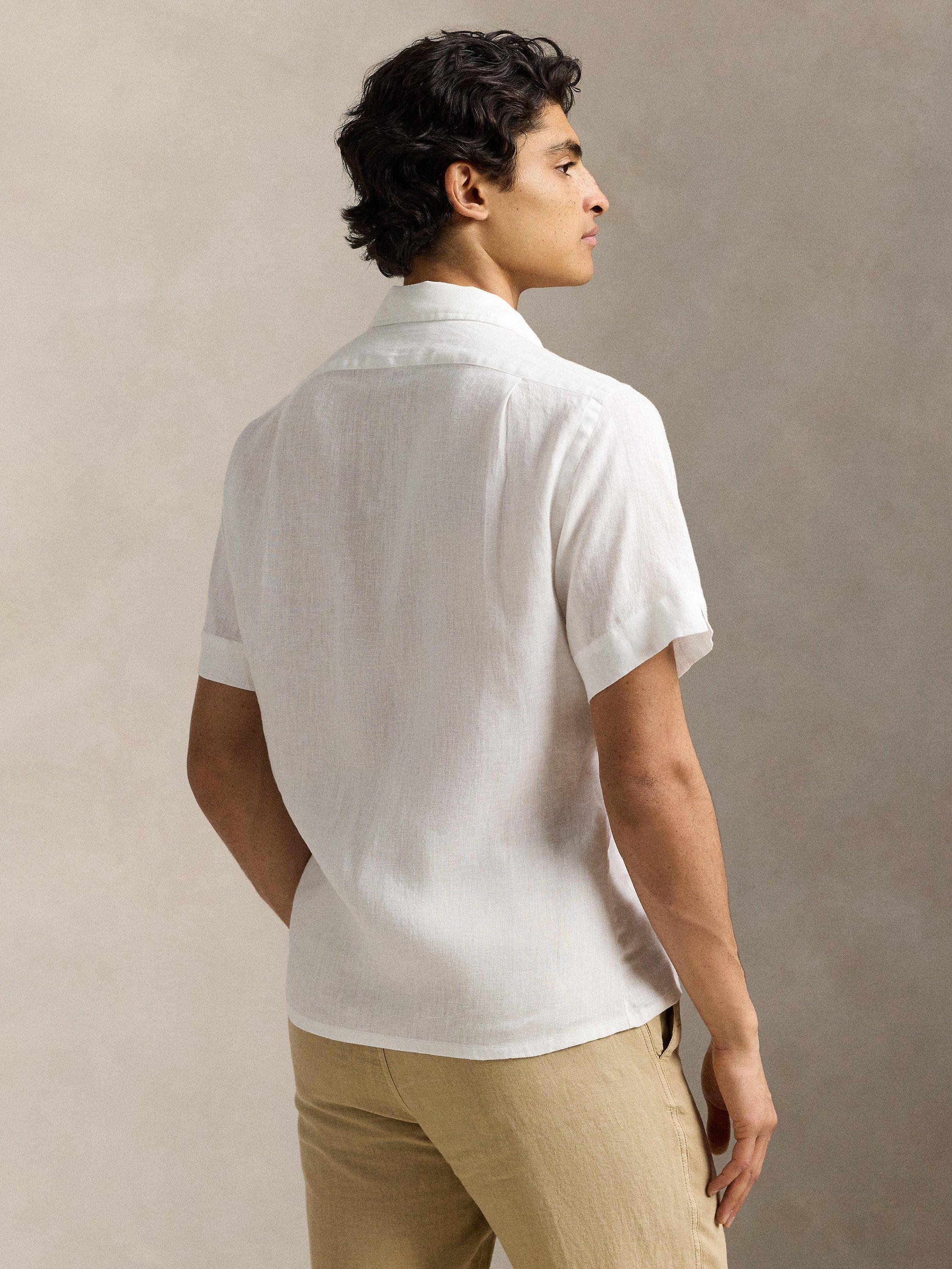 Product image 2 of 5, which shows Polo Ralph Lauren Linen Regular Fit Camp Collar Shirt, Ceramic White, S