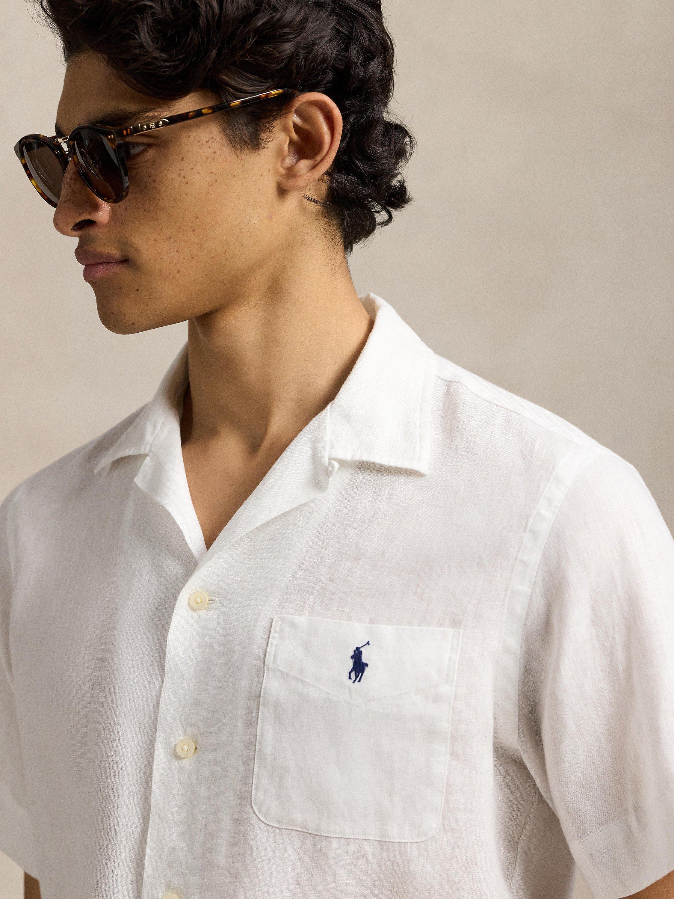Product image 3 of 5, which shows Polo Ralph Lauren Linen Regular Fit Camp Collar Shirt, Ceramic White, S