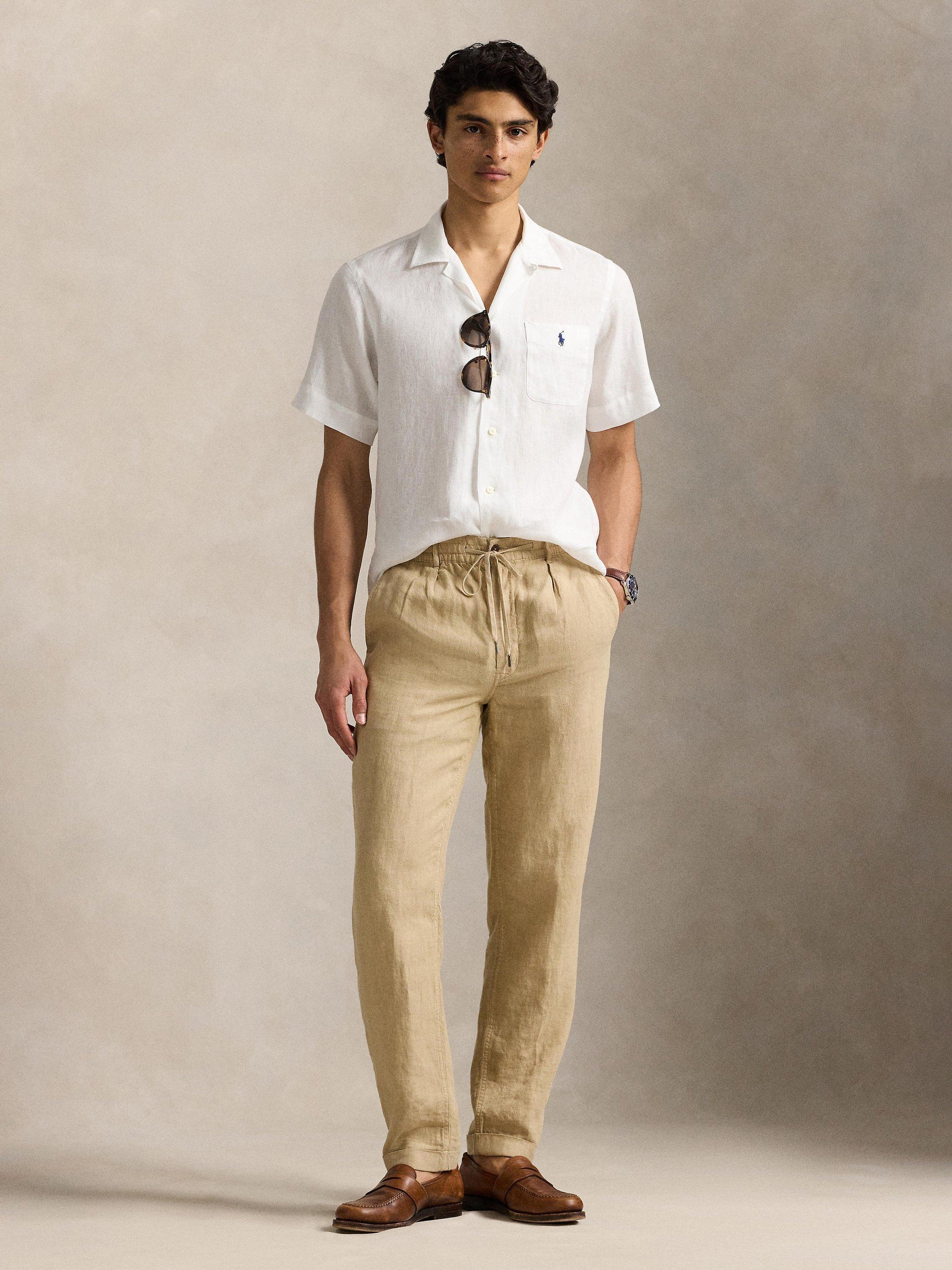 Product image 4 of 5, which shows Polo Ralph Lauren Linen Regular Fit Camp Collar Shirt, Ceramic White, S