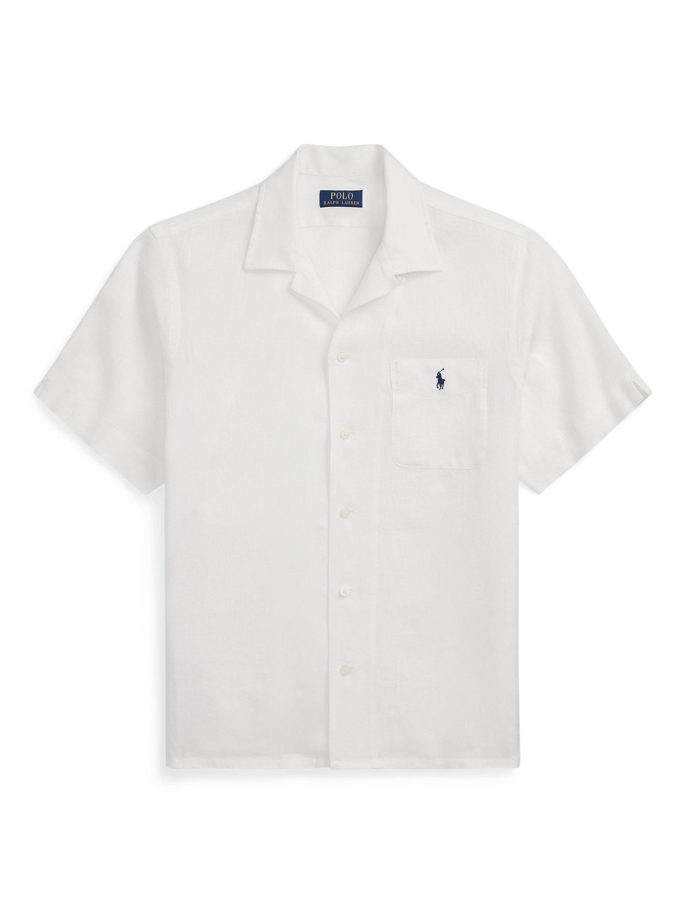 Product image 5 of 5, which shows Polo Ralph Lauren Linen Regular Fit Camp Collar Shirt, Ceramic White, S