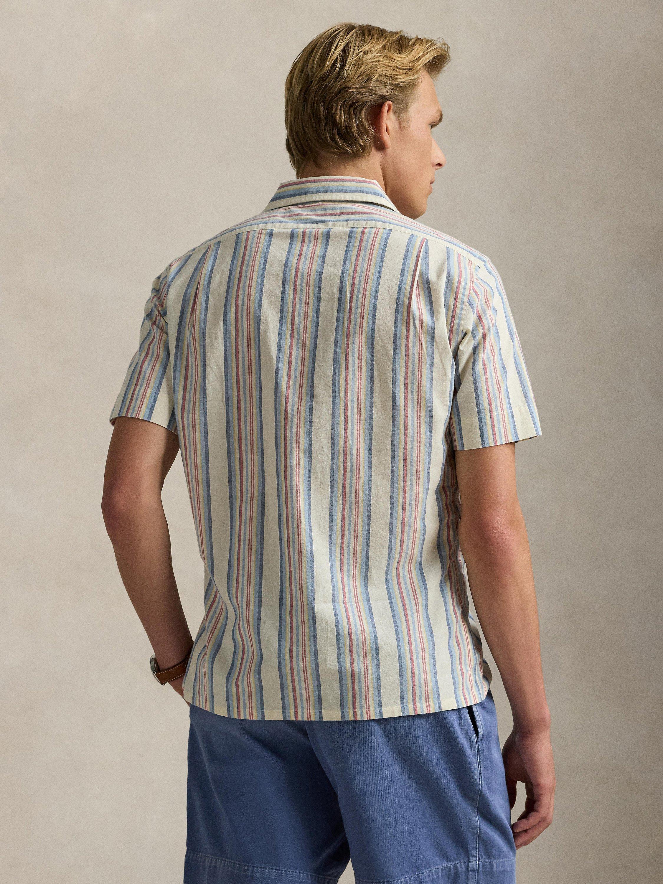 Product image 2 of 5, which shows Polo Ralph Lauren Cotton Chambray Regular Fit Stripe Shirt, 6724 Off White/Red, S