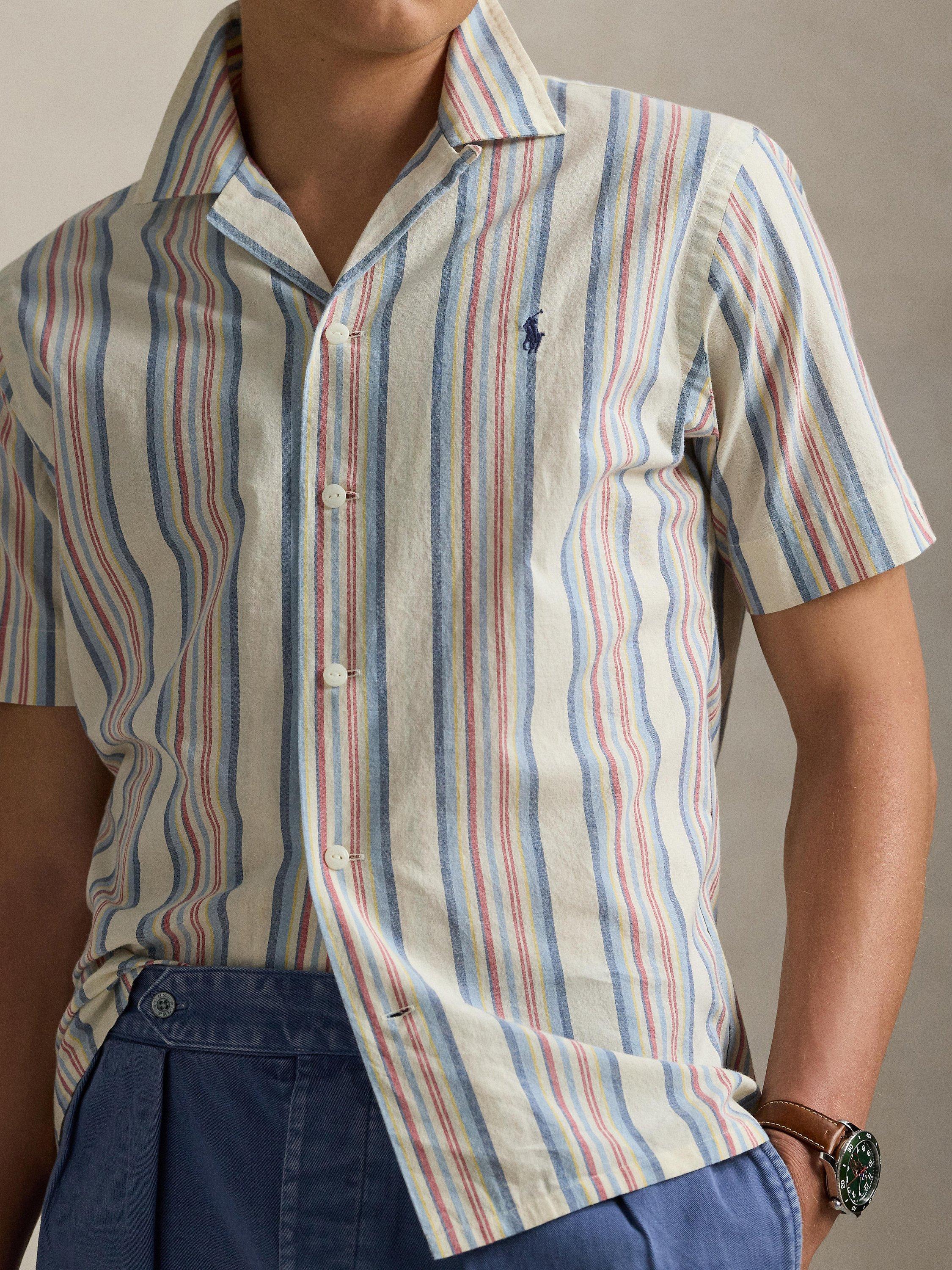 Product image 3 of 5, which shows Polo Ralph Lauren Cotton Chambray Regular Fit Stripe Shirt, 6724 Off White/Red, S