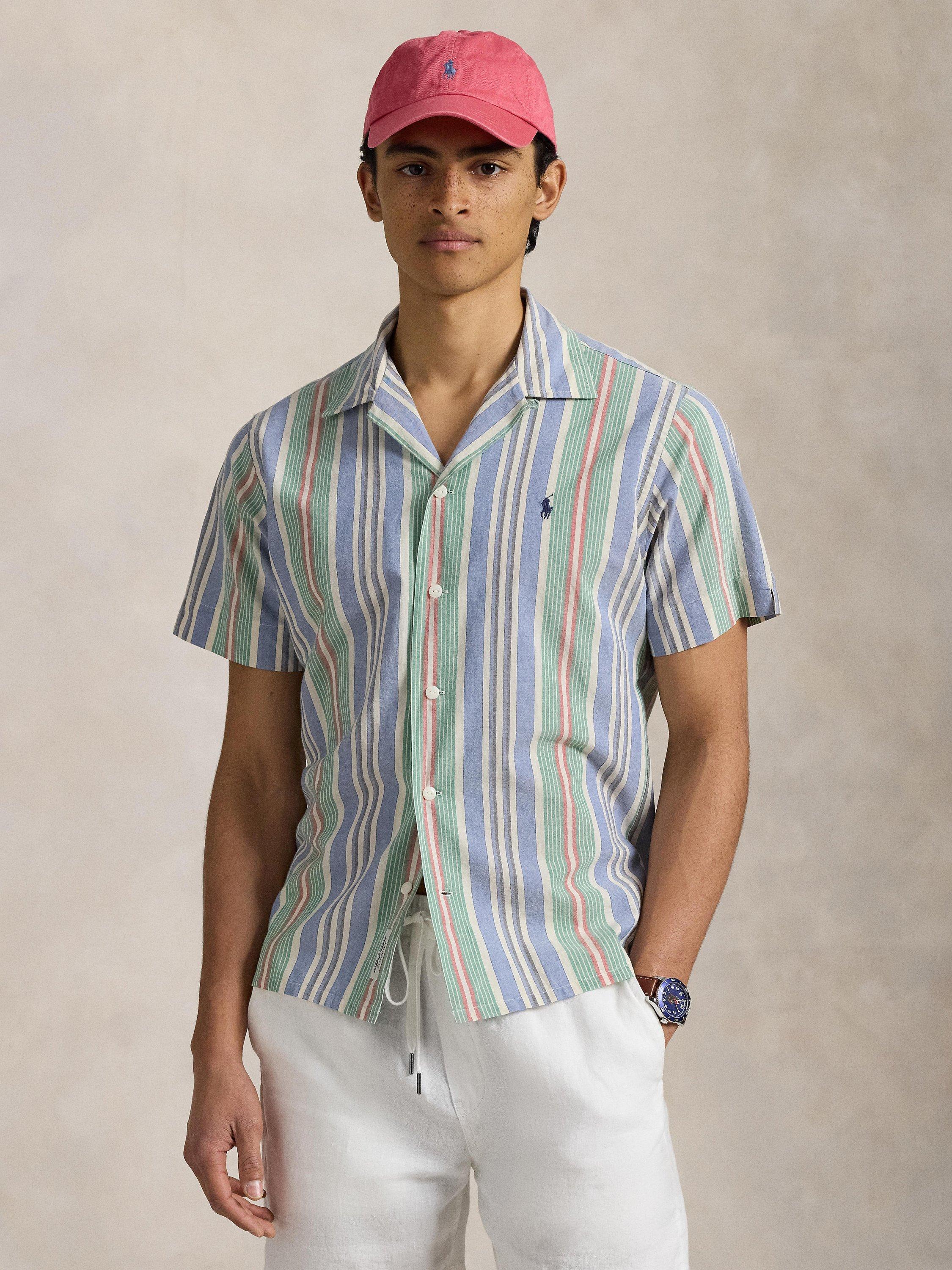 Product image 1 of 5, which shows Polo Ralph Lauren Cotton Chambray Regular Fit Stripe Shirt, 6724 Bluegreen Multi, S