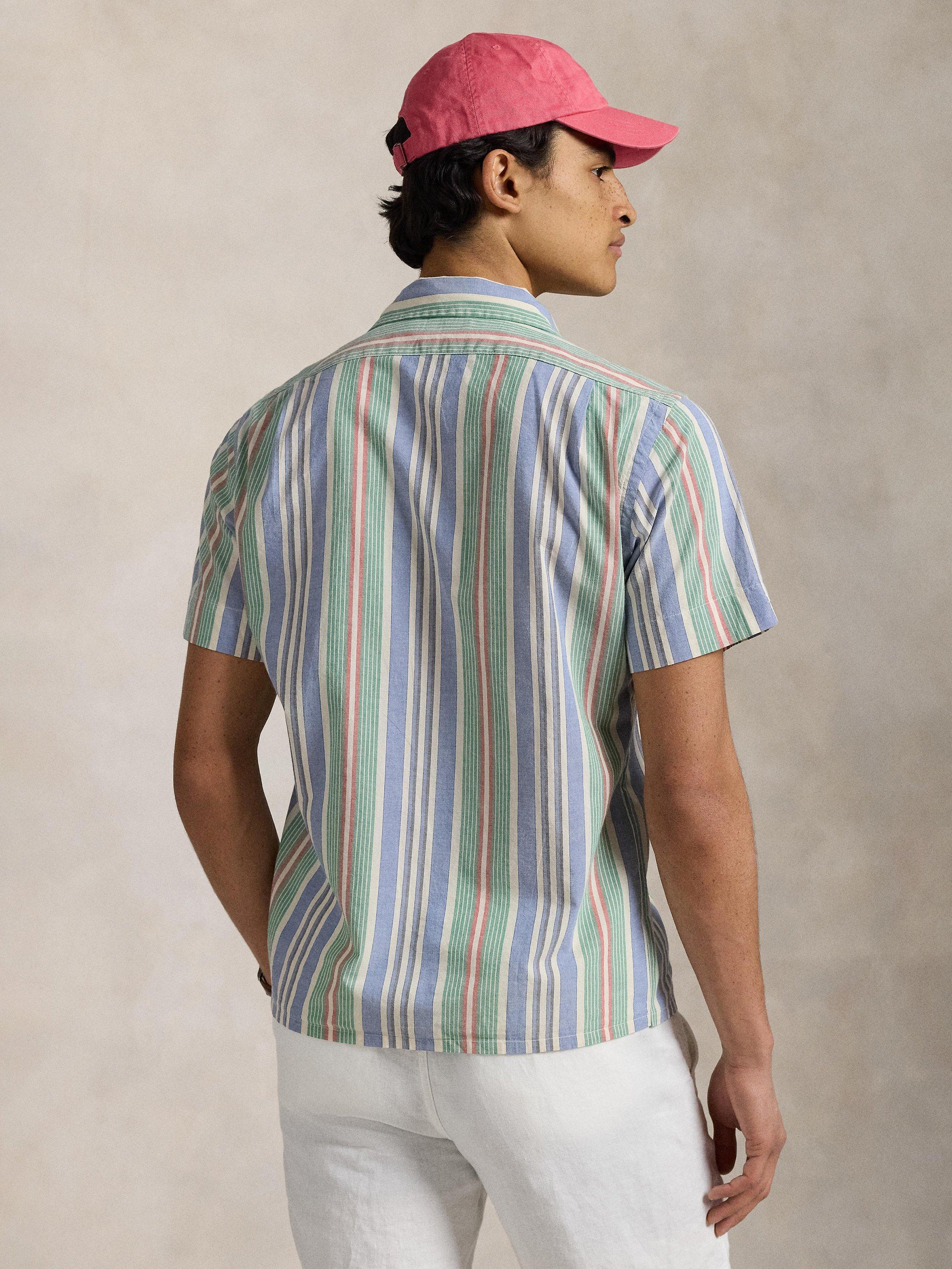 Product image 2 of 5, which shows Polo Ralph Lauren Cotton Chambray Regular Fit Stripe Shirt, 6724 Bluegreen Multi, S