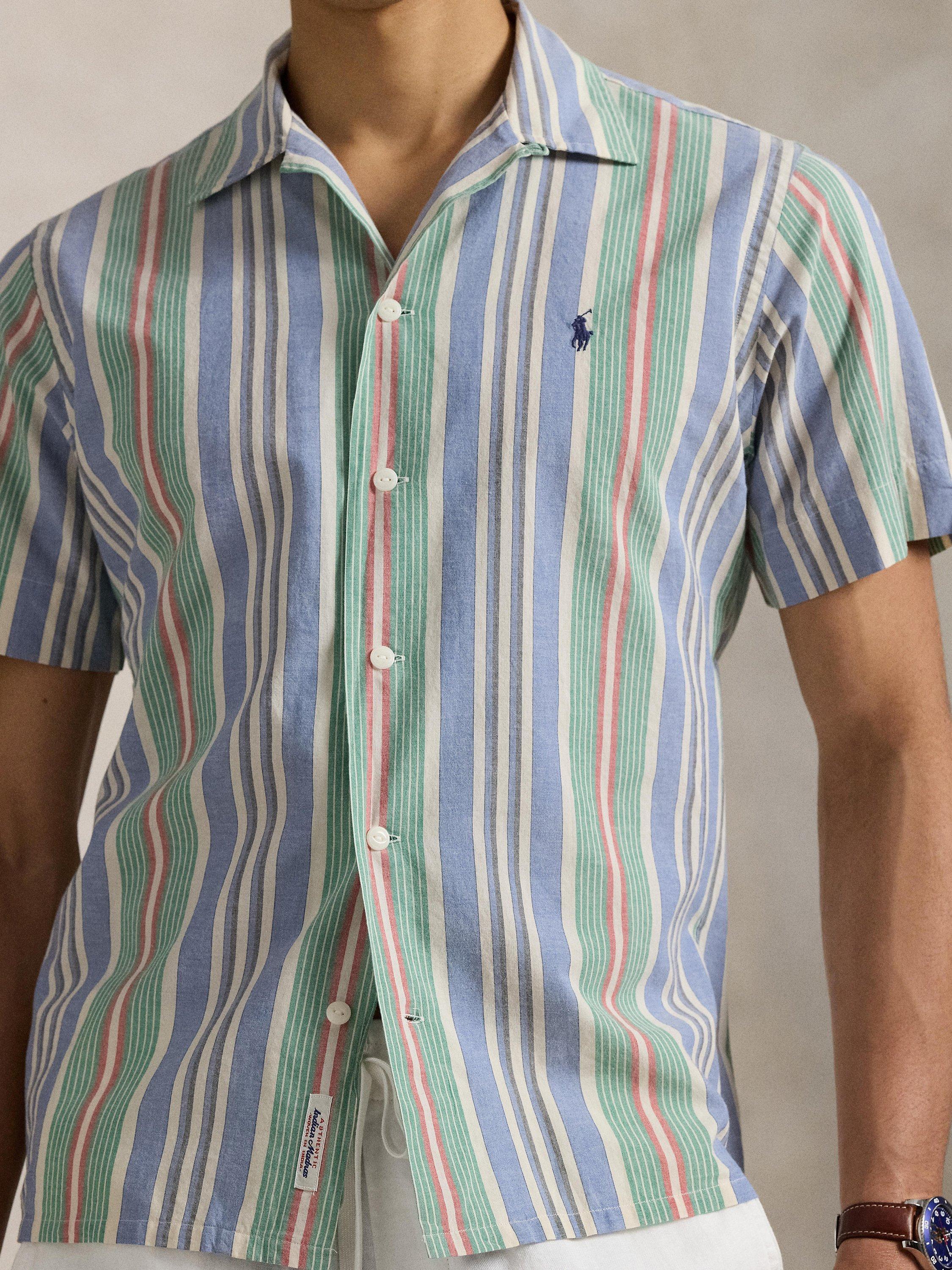 Product image 3 of 5, which shows Polo Ralph Lauren Cotton Chambray Regular Fit Stripe Shirt, 6724 Bluegreen Multi, S