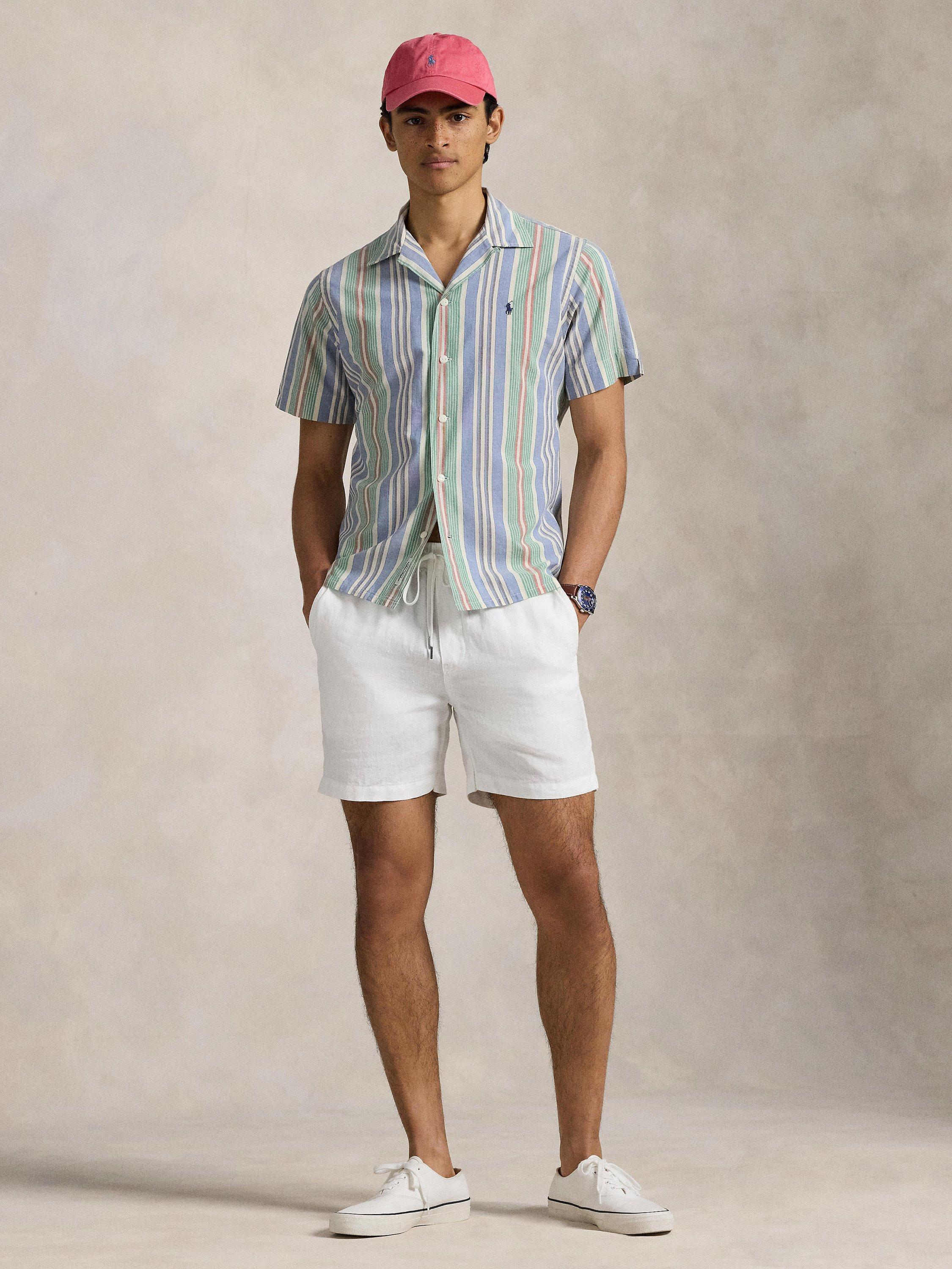 Product image 4 of 5, which shows Polo Ralph Lauren Cotton Chambray Regular Fit Stripe Shirt, 6724 Bluegreen Multi, S