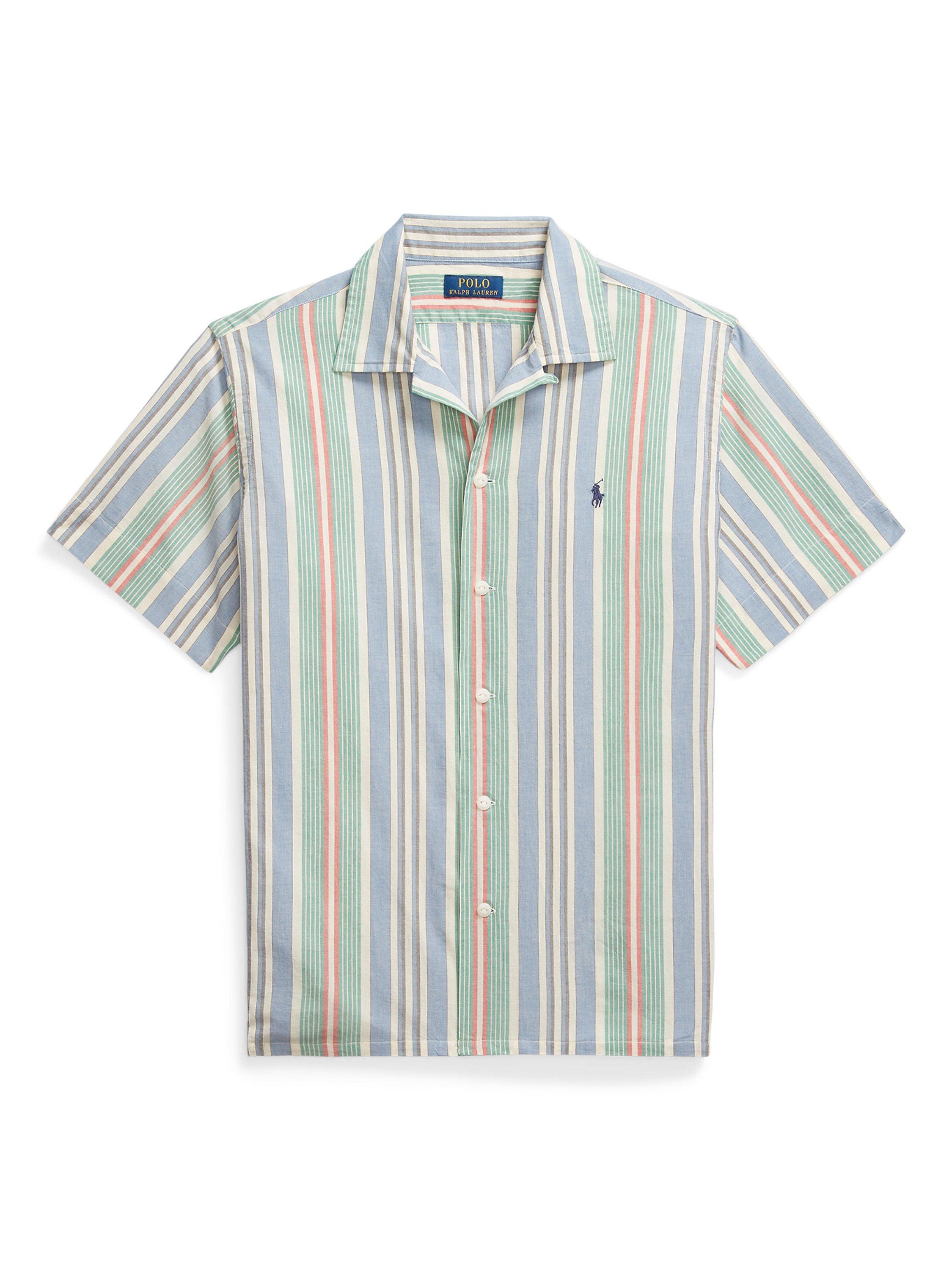 Product image 5 of 5, which shows Polo Ralph Lauren Cotton Chambray Regular Fit Stripe Shirt, 6724 Bluegreen Multi, S