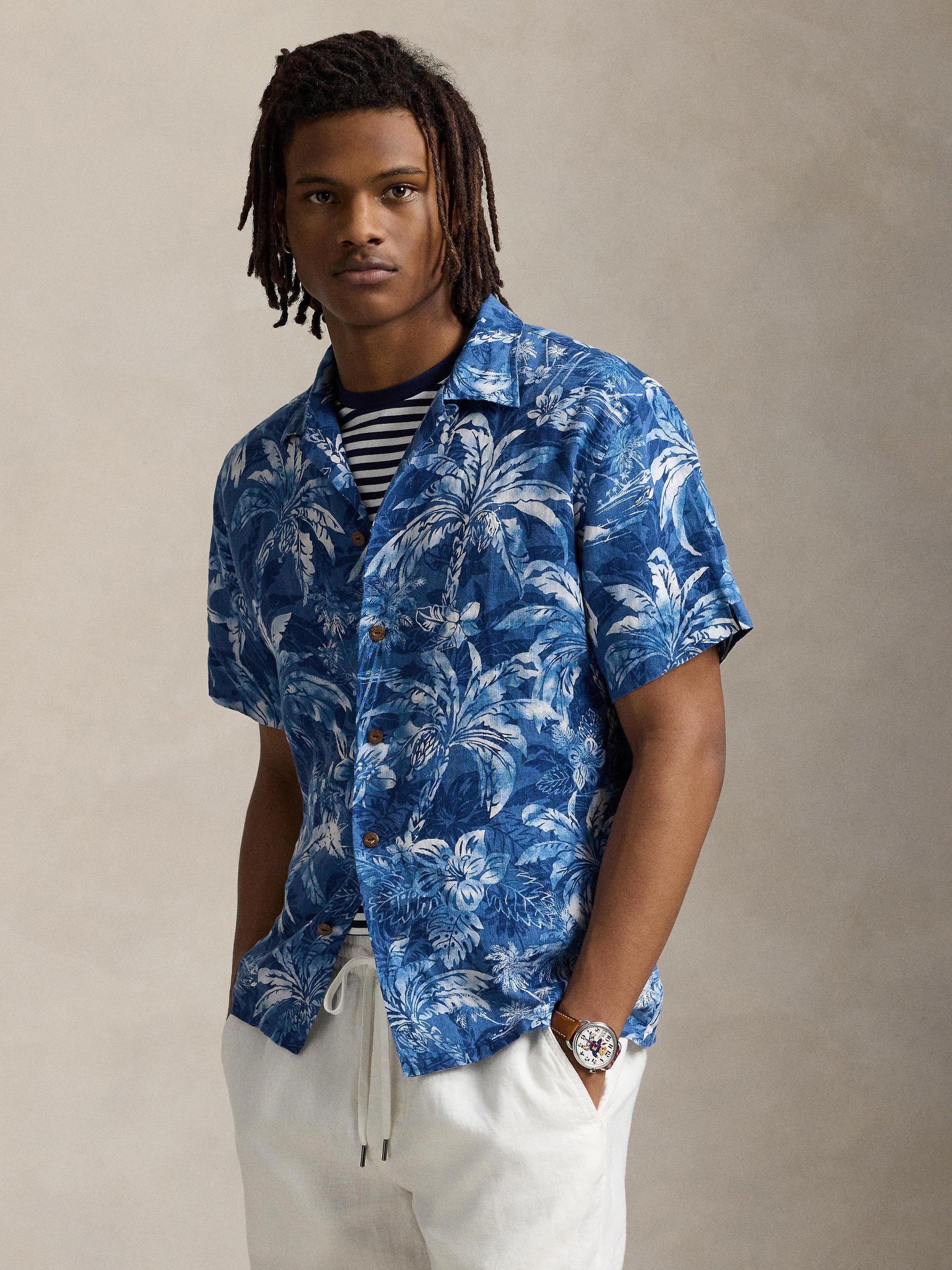 Product image 1 of 4, which shows Polo Ralph Lauren Linen Regular Fit Abstract Camp Collar Shirt, 6710 Idigopalm Shdw, S