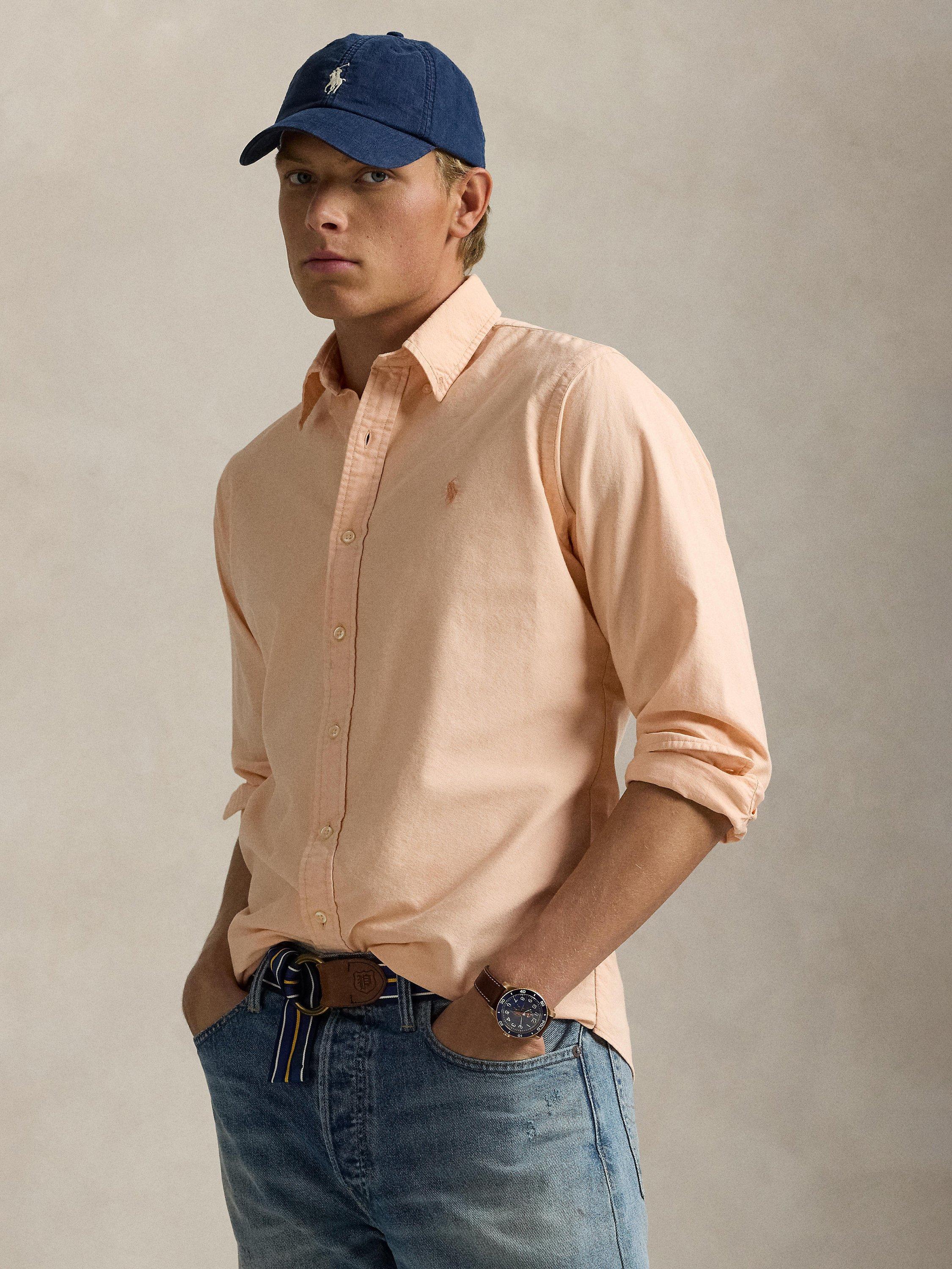 Product image 1 of 5, which shows Polo Ralph Lauren Cotton  Custom Fit Oxford Shirt, Amber, S