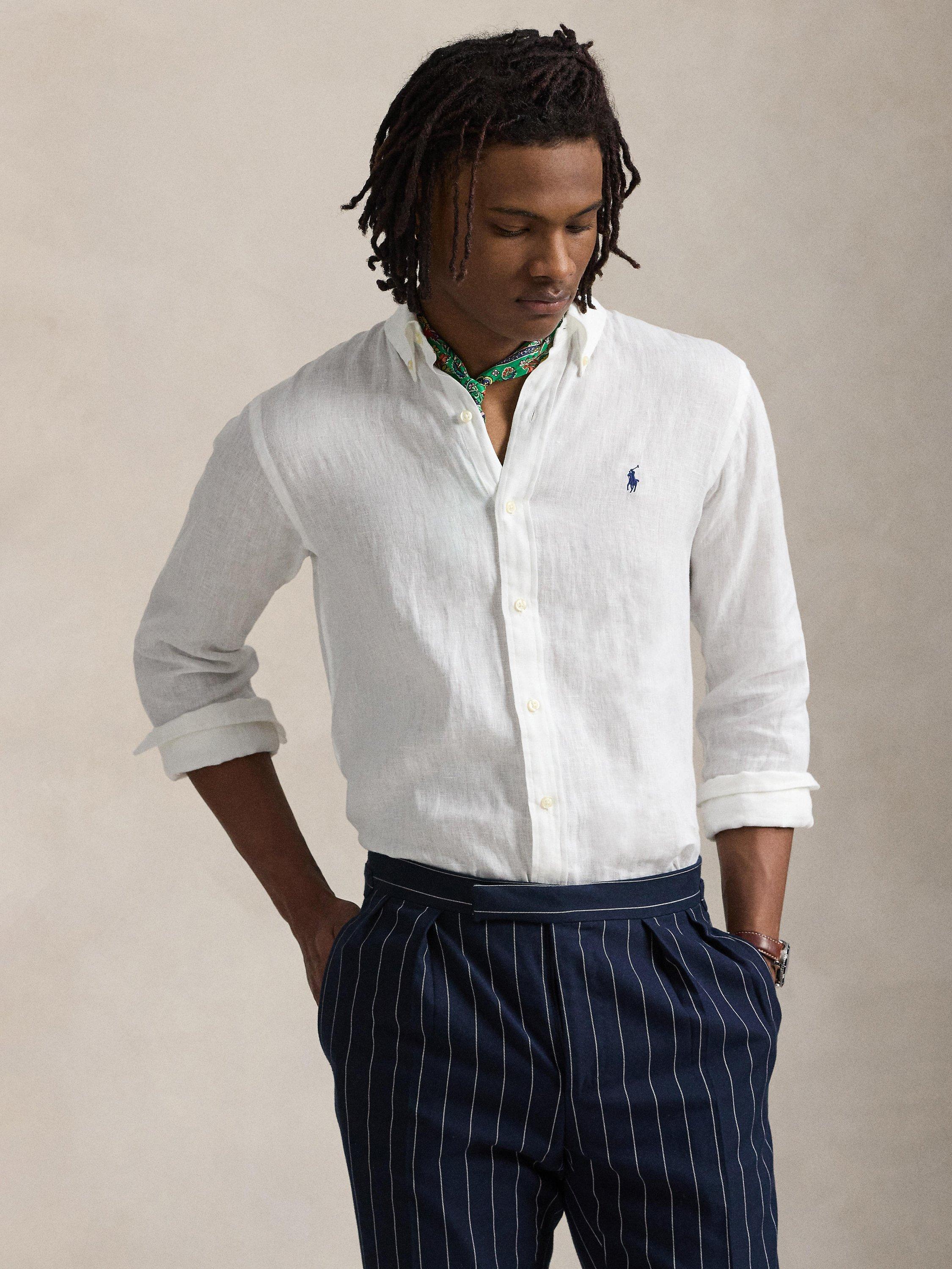Product image 1 of 5, which shows Polo Ralph Lauren Linen Regular Fit Shirt, Ceramic White, S