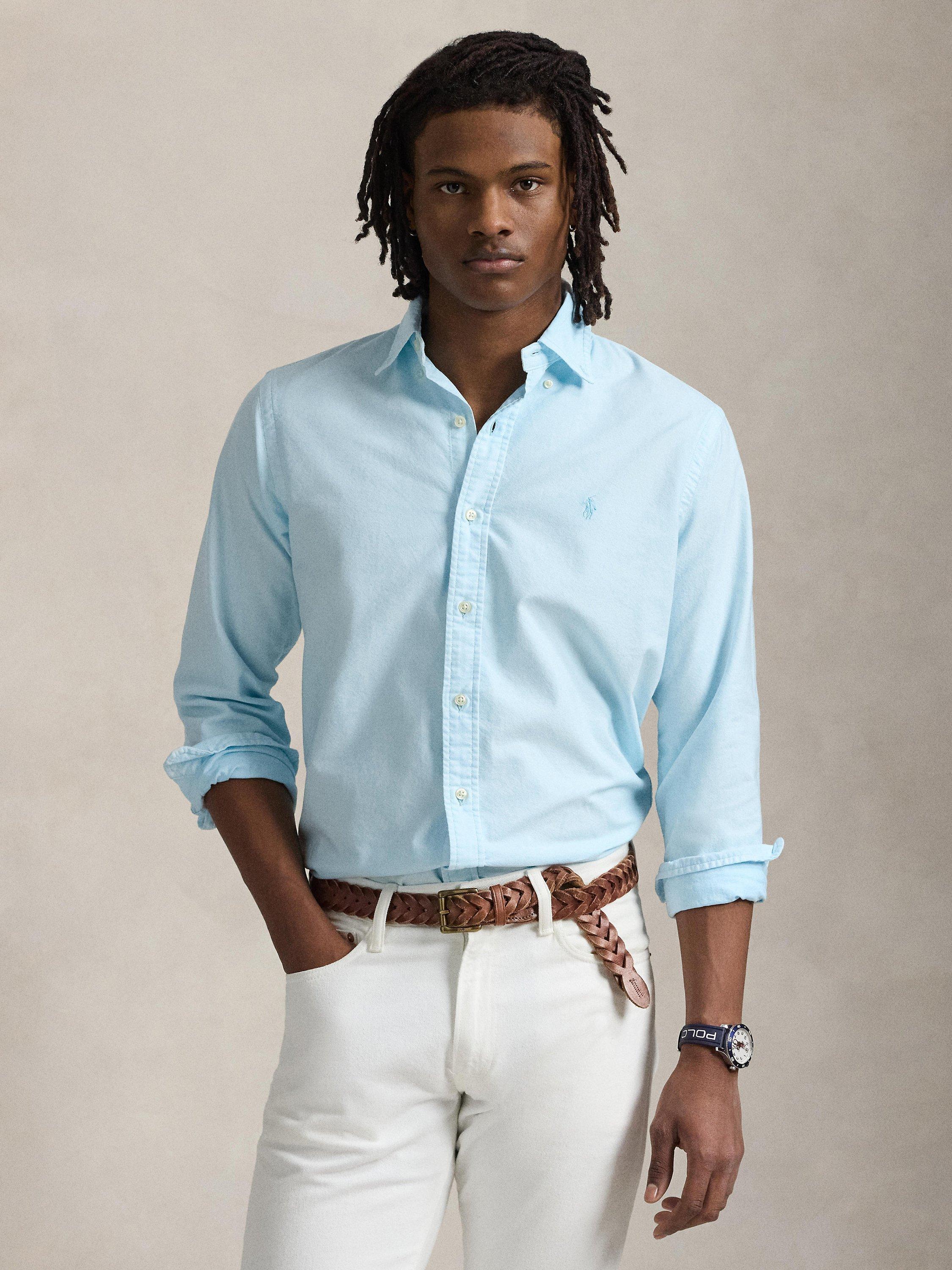 Product image 1 of 11, which shows Polo Ralph Lauren Cotton Regular Fit Logo Oxford Shirt, Sky, S