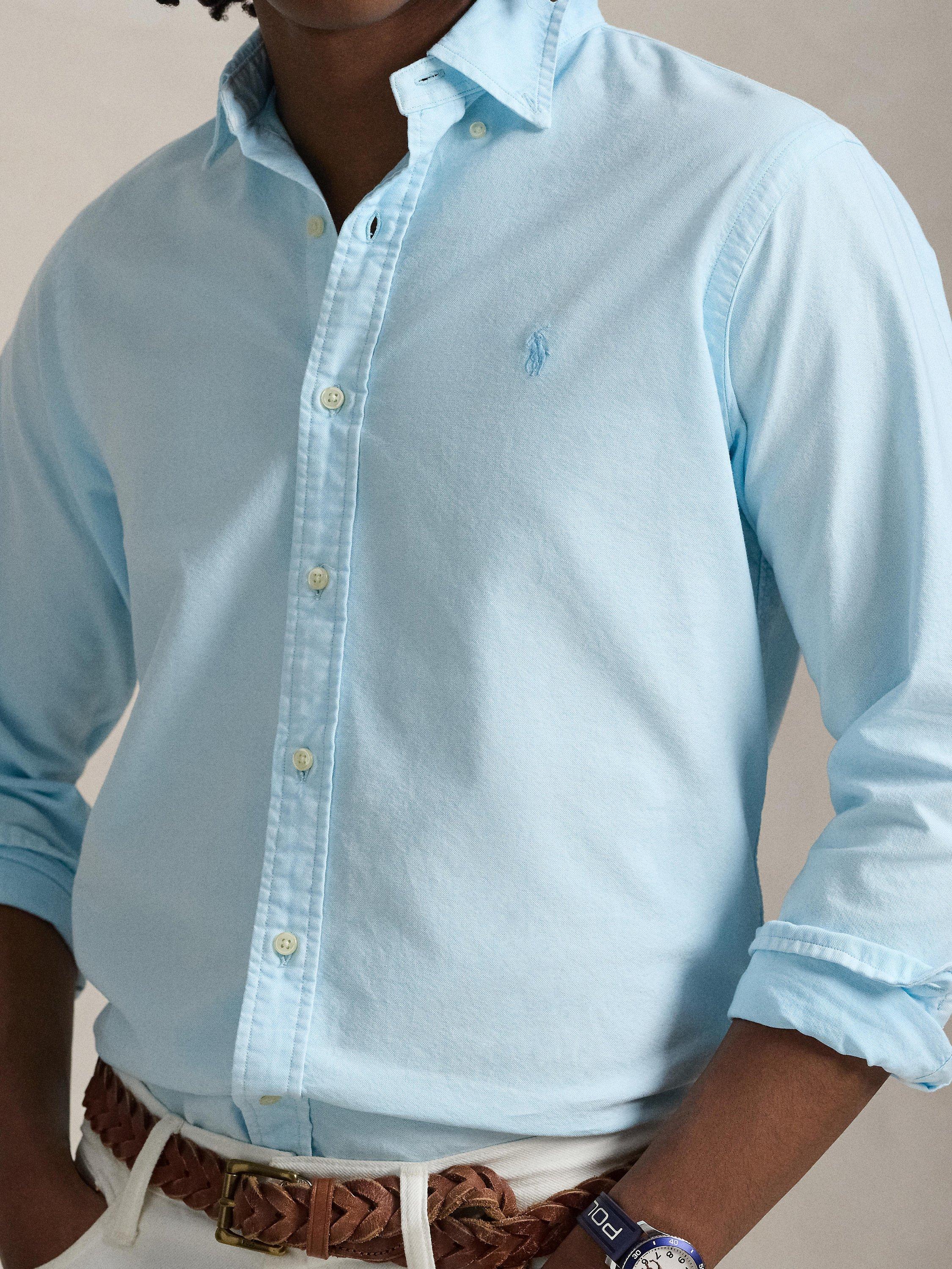 Product image 3 of 11, which shows Polo Ralph Lauren Cotton Regular Fit Logo Oxford Shirt, Sky, S